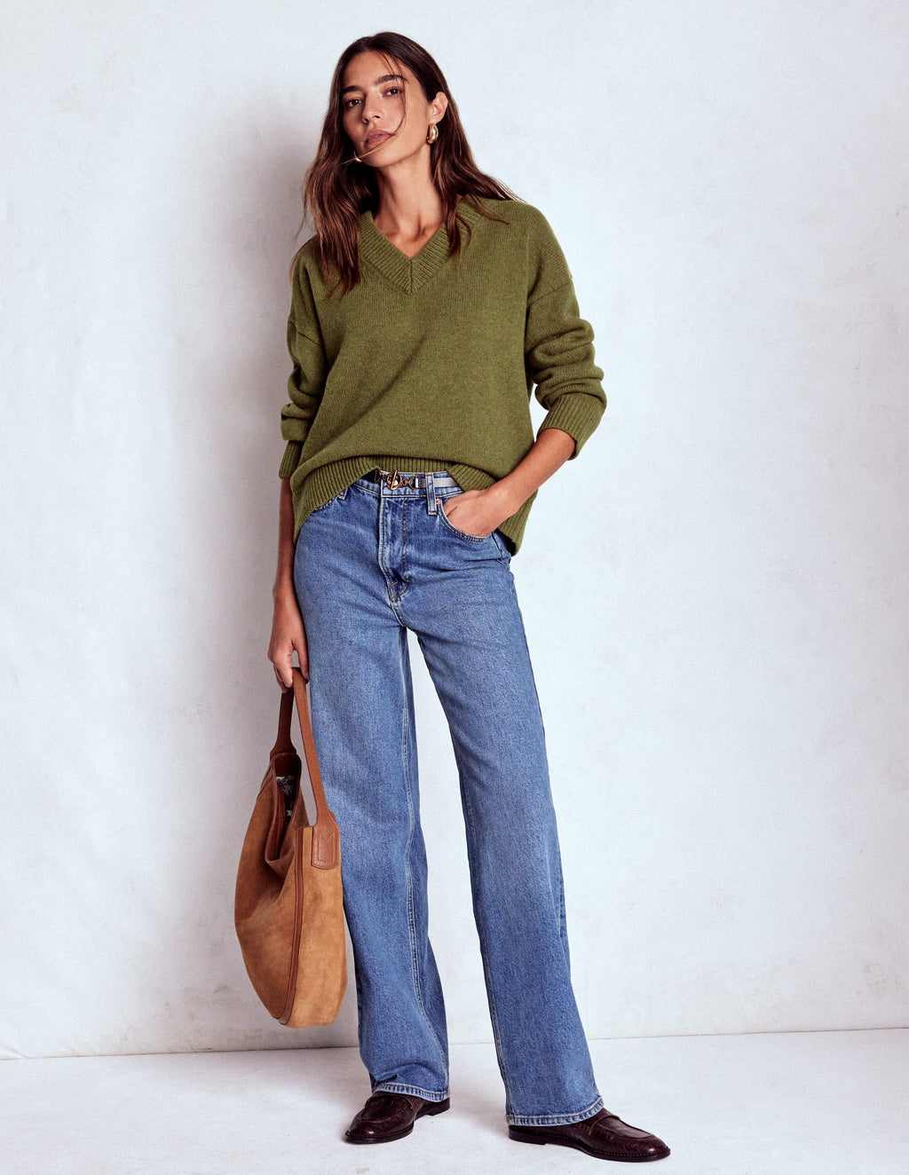 Marion Merino V-neck Sweater-Promenade Green Melange