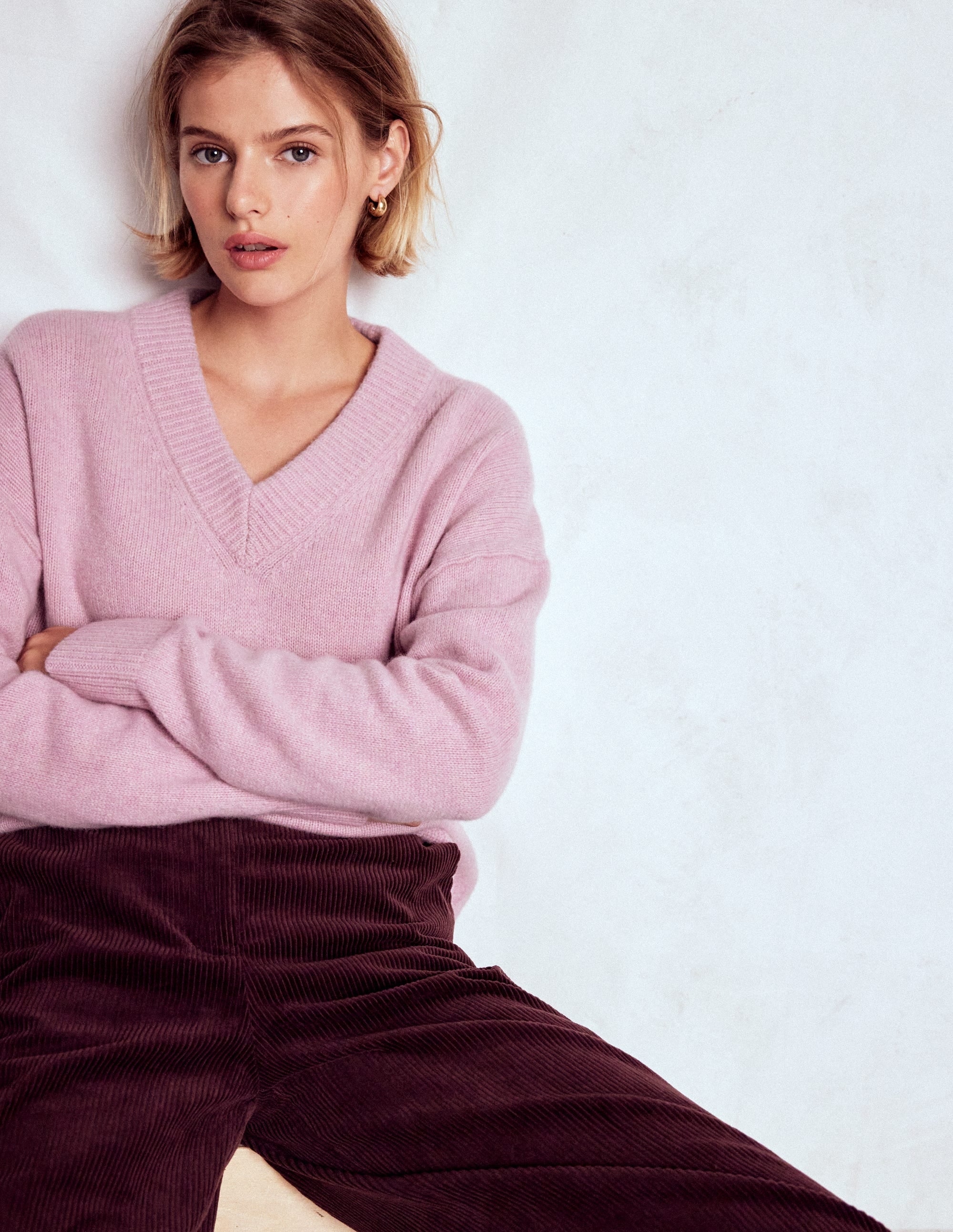 Marion Merino V-neck Sweater-Blush Pink