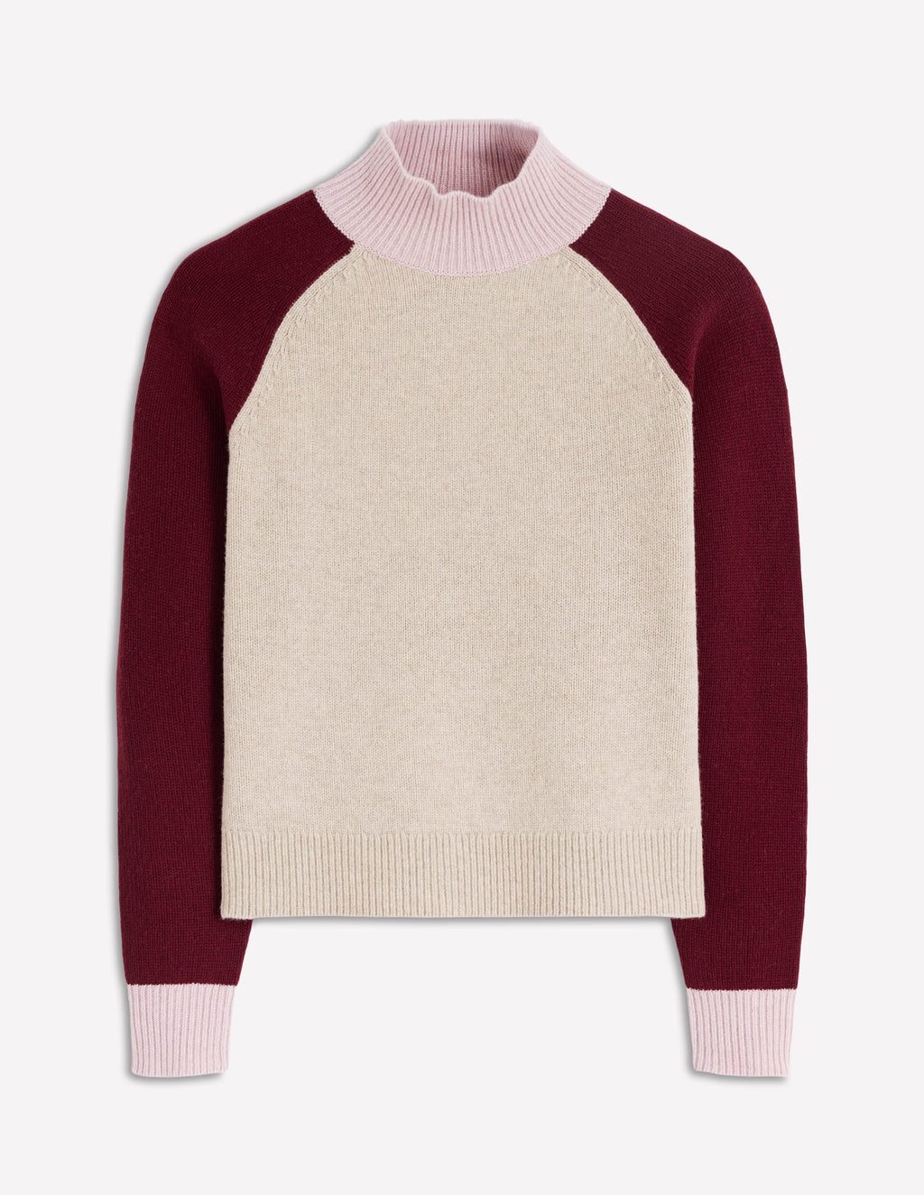 Marion Merino Rib Neck Sweater-Linen, Pinotage Colour Block