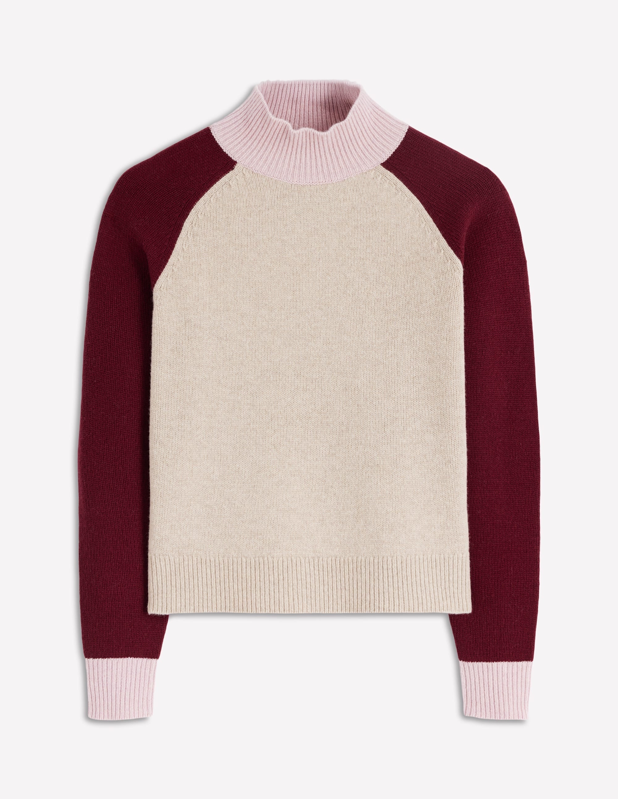 Marion Merino Rib Neck Sweater-Linen, Pinotage Colour Block
