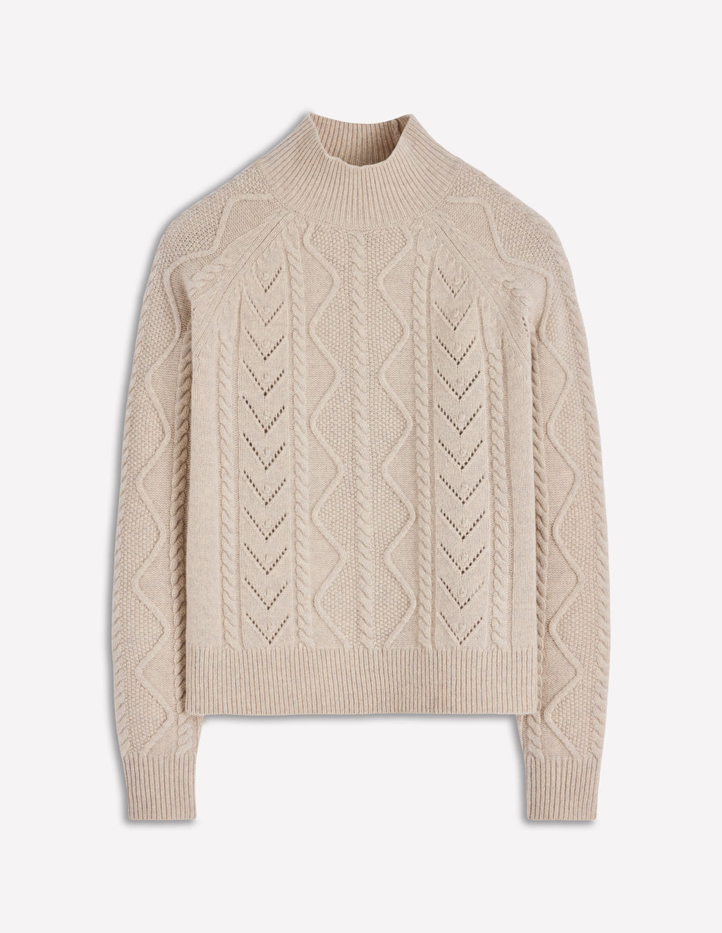 Marion Merino Rib Neck Sweater-Barley Cable