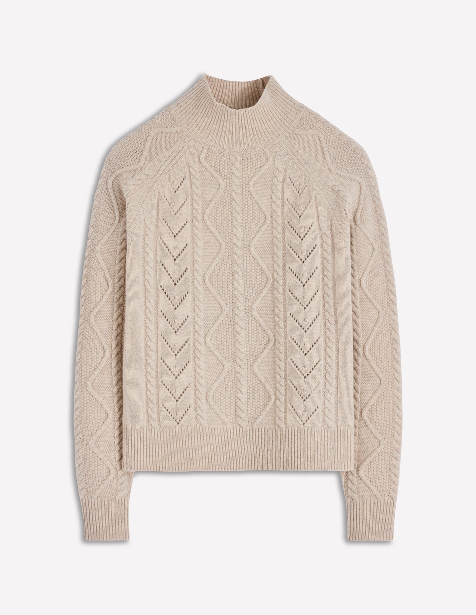 Marion Merino Rib Neck Sweater-Barley Cable