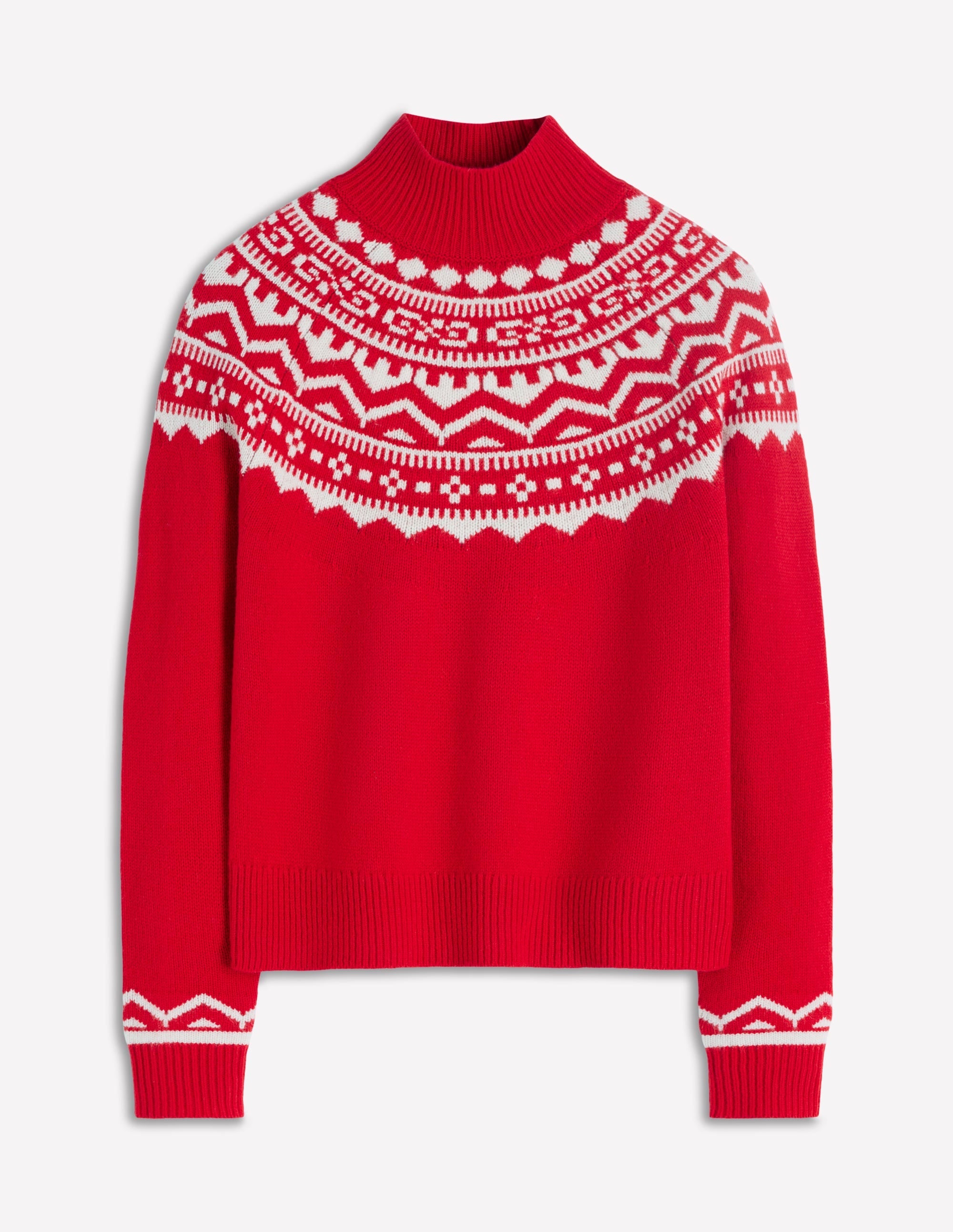 Marion Merino Rib Neck Sweater-Poppy Red Fair Isle