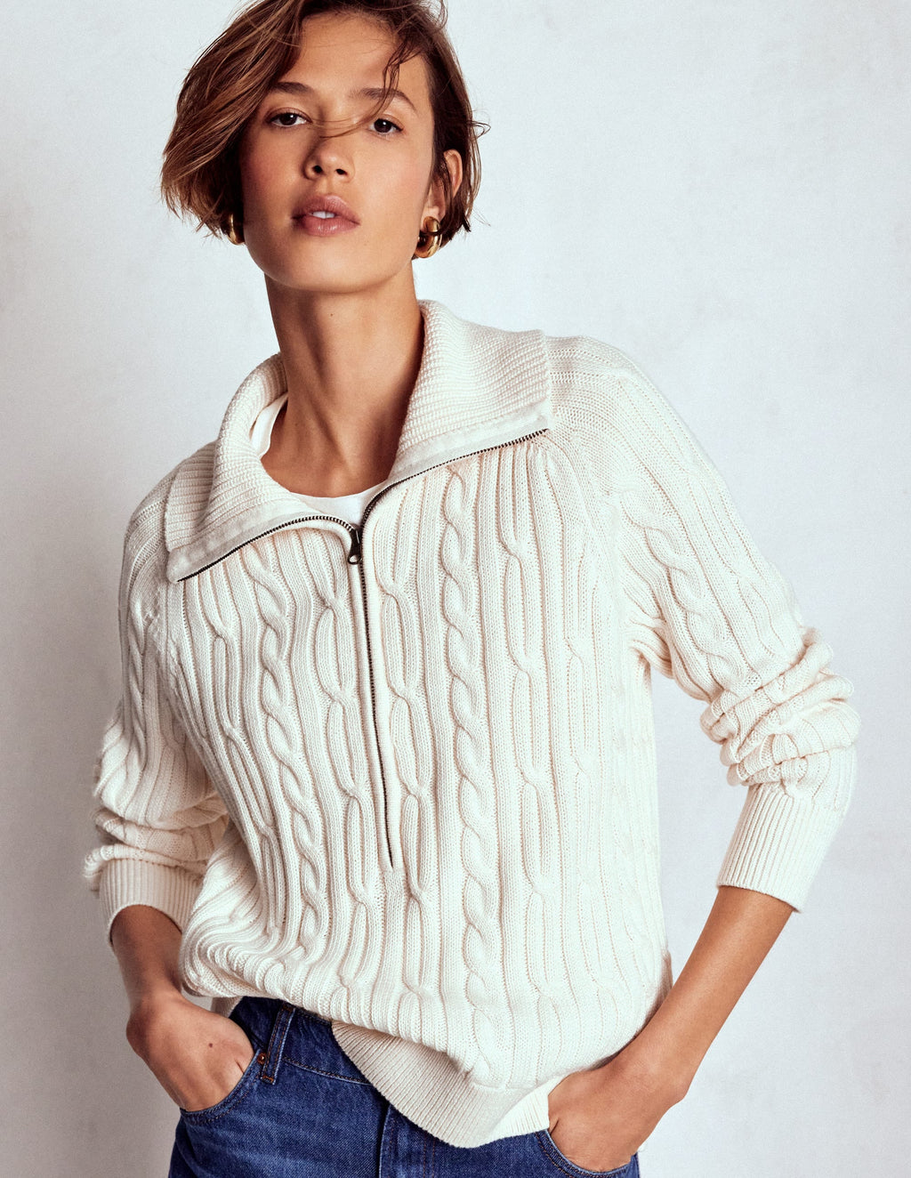 Lucy Half-zip Sweater-Warm Ivory Cable