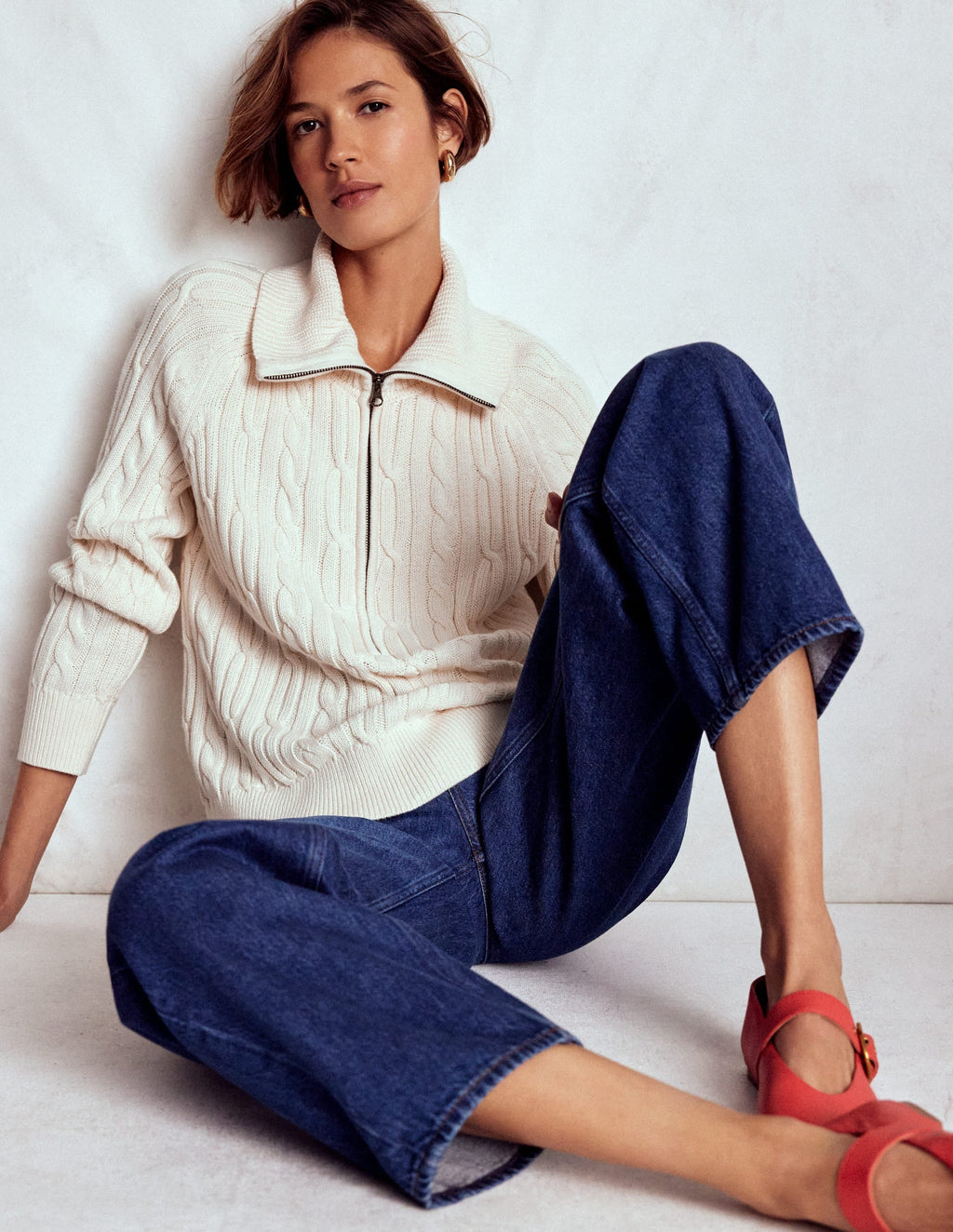 Lucy Half-zip Sweater-Warm Ivory Cable