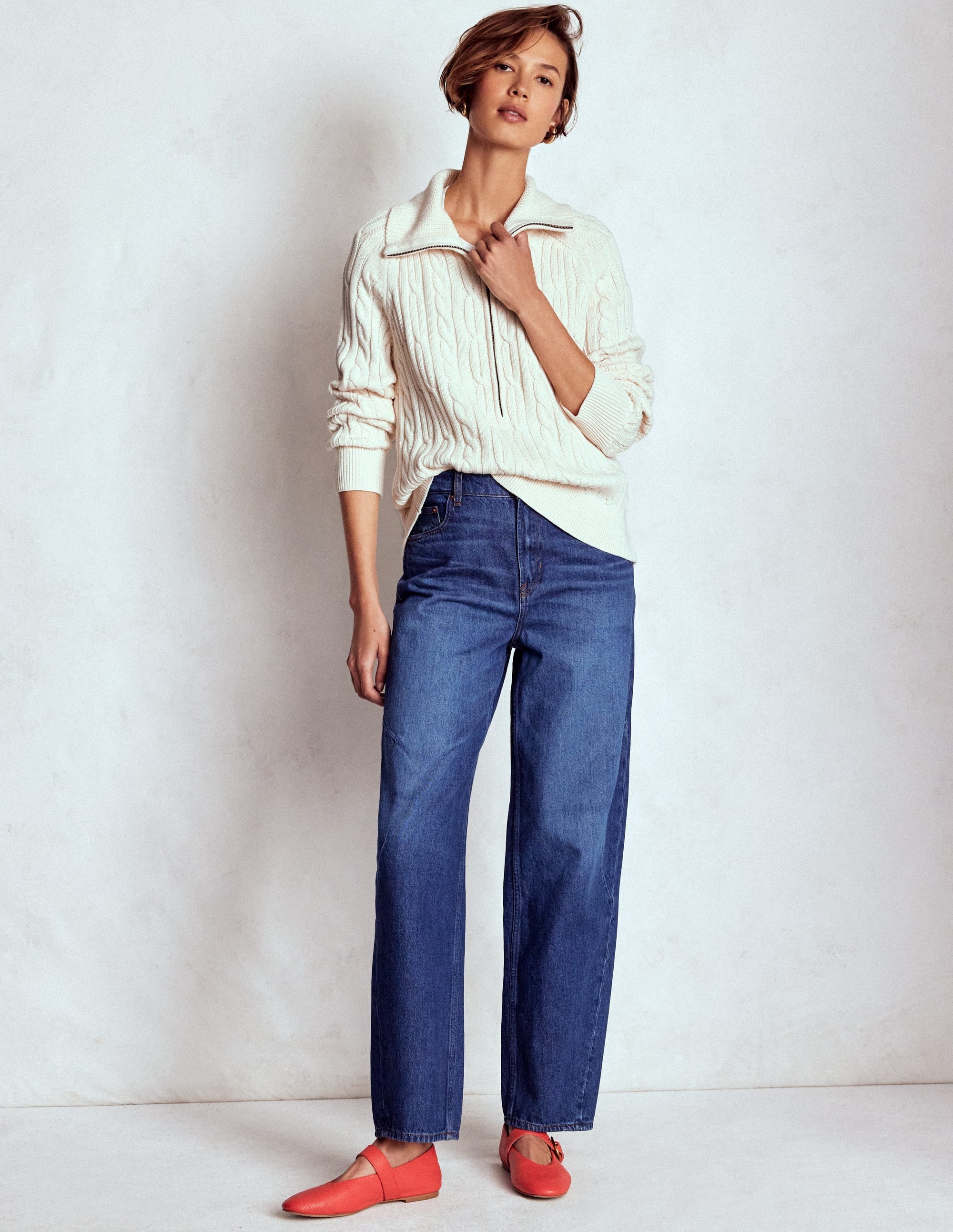 Lucy Half-zip Sweater-Warm Ivory Cable