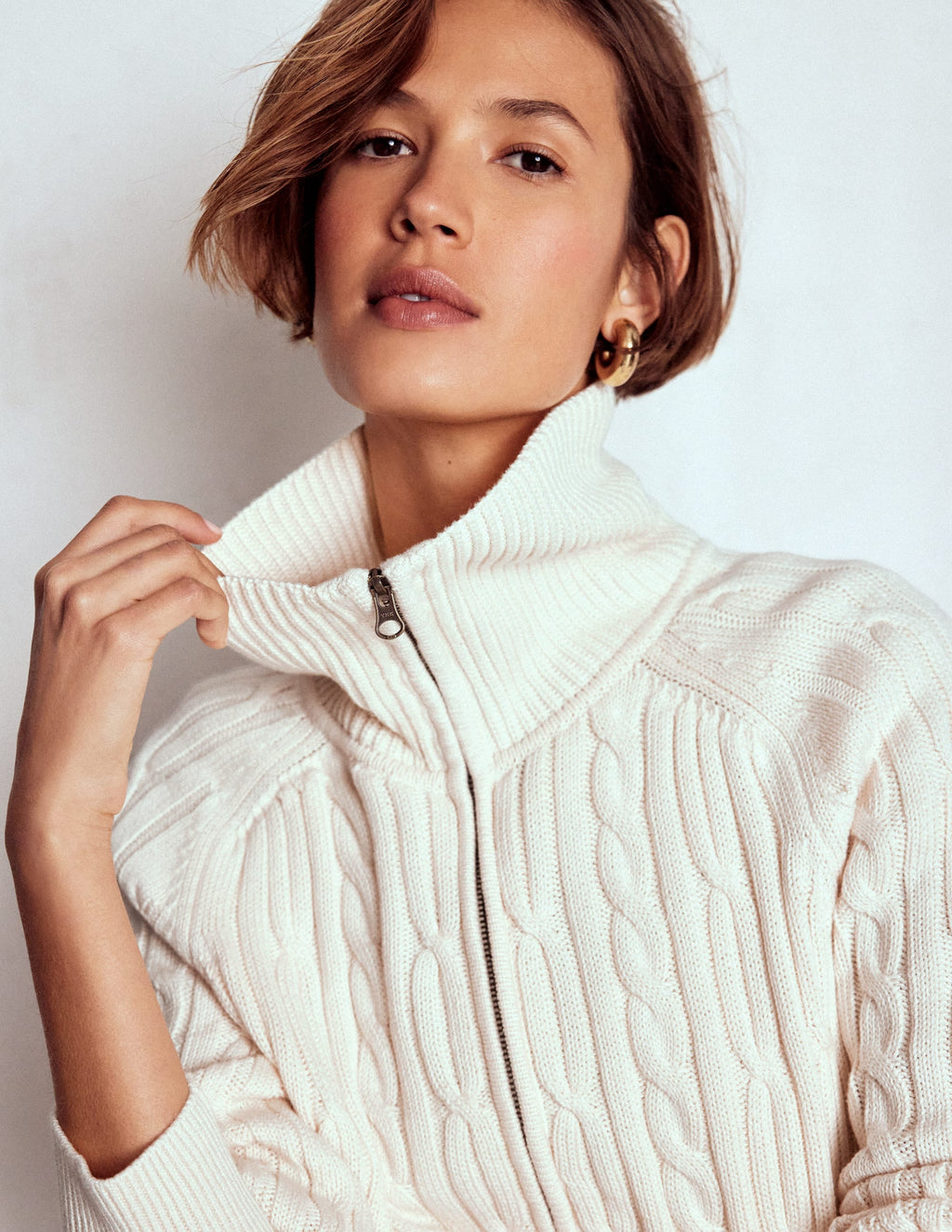 Lucy Half-zip Sweater-Warm Ivory Cable