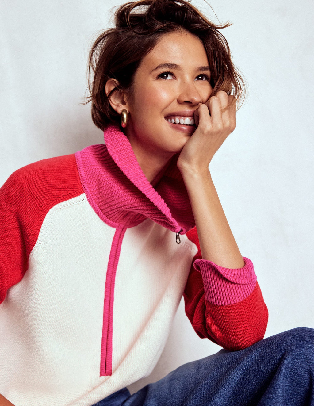 Lucy Half-zip Sweater-Warm Ivory, Red