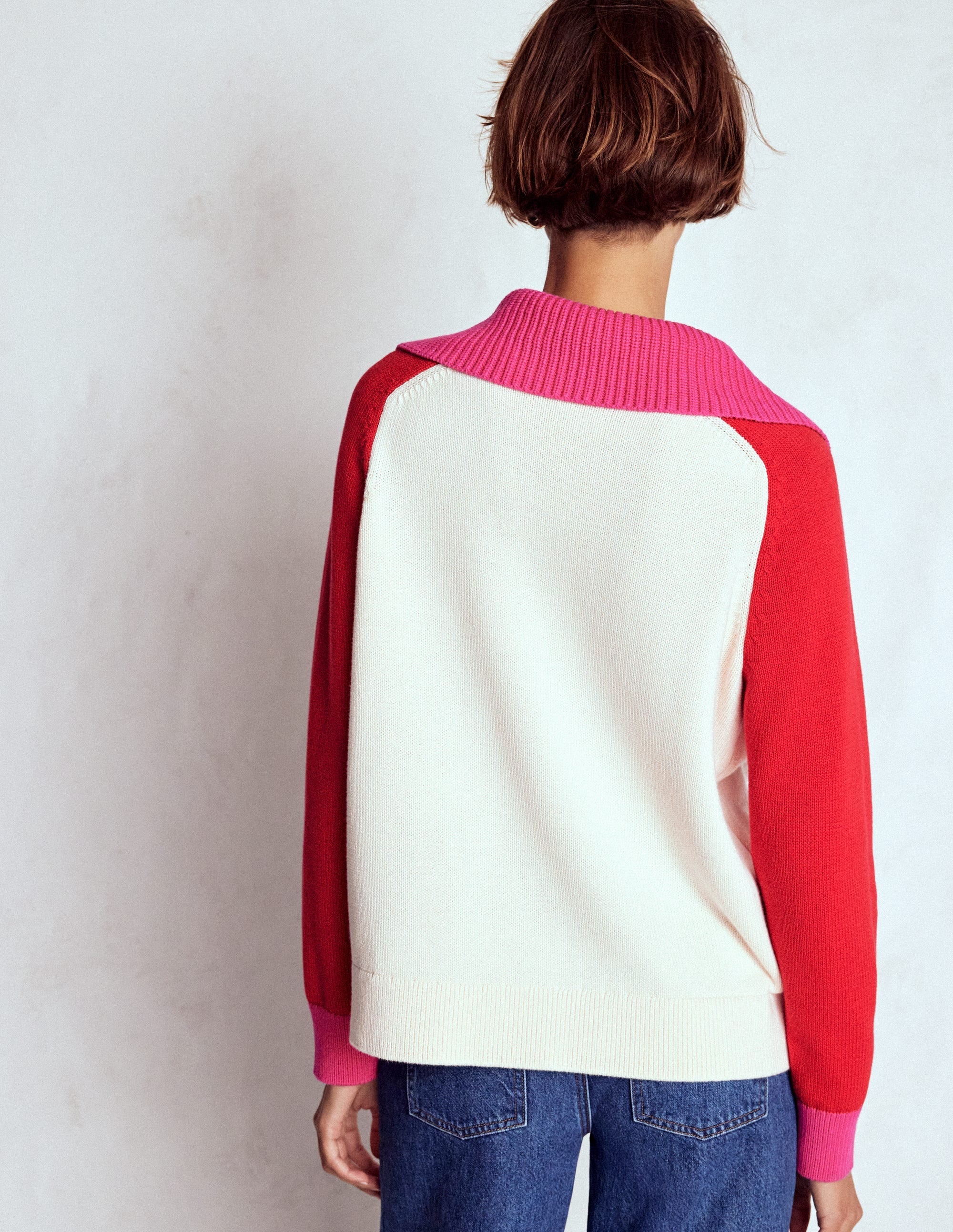 Lucy Half-zip Sweater-Warm Ivory, Red
