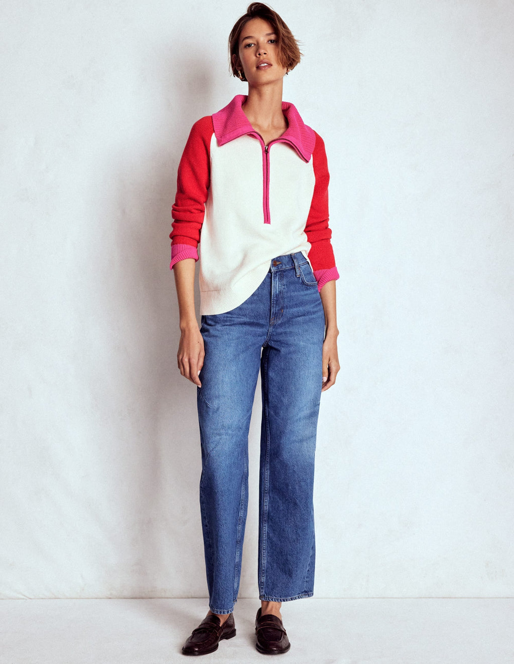 Lucy Half-zip Sweater-Warm Ivory, Red