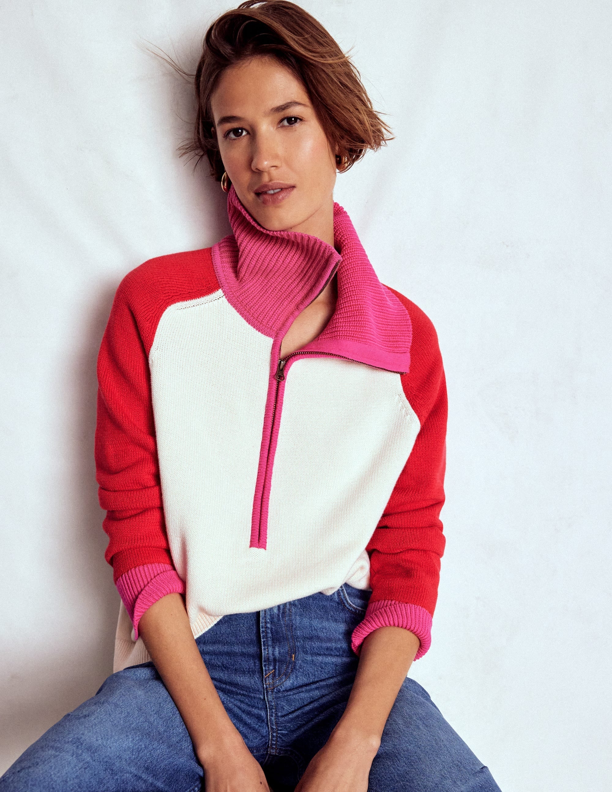 Lucy Half-zip Sweater-Warm Ivory, Red