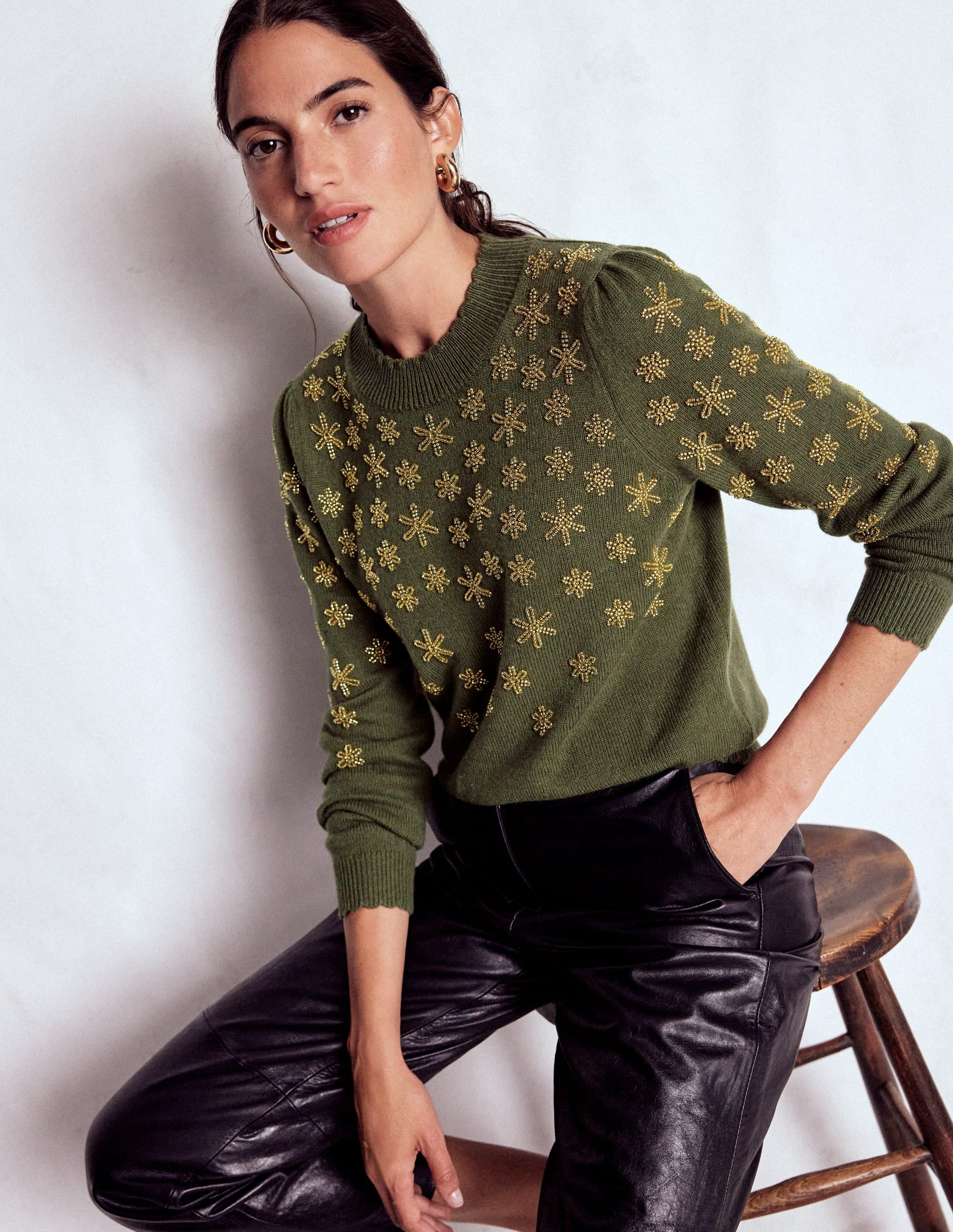 Elizabeth Embellished Sweater-Kale Leaf