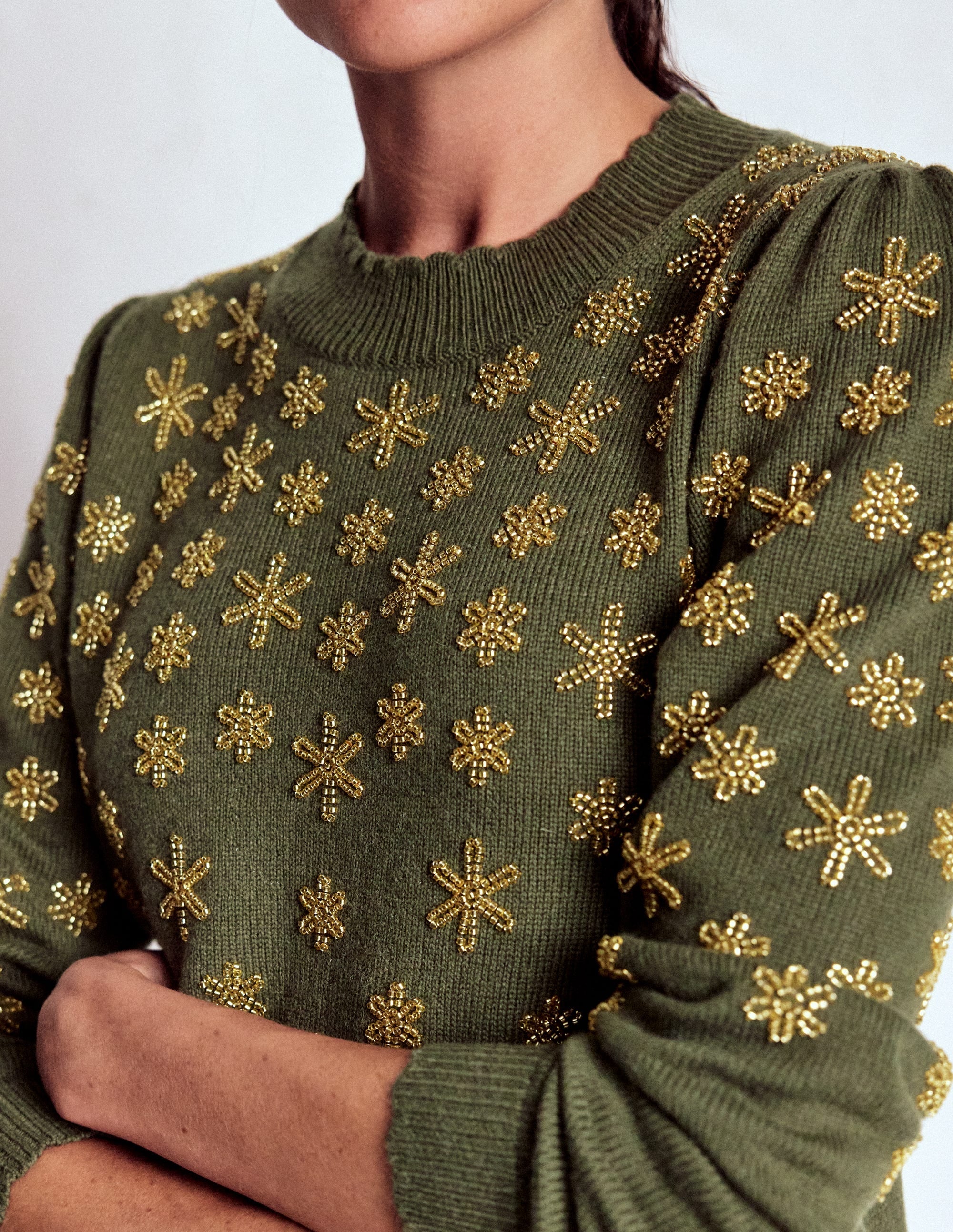 Elizabeth Embellished Sweater-Kale Leaf
