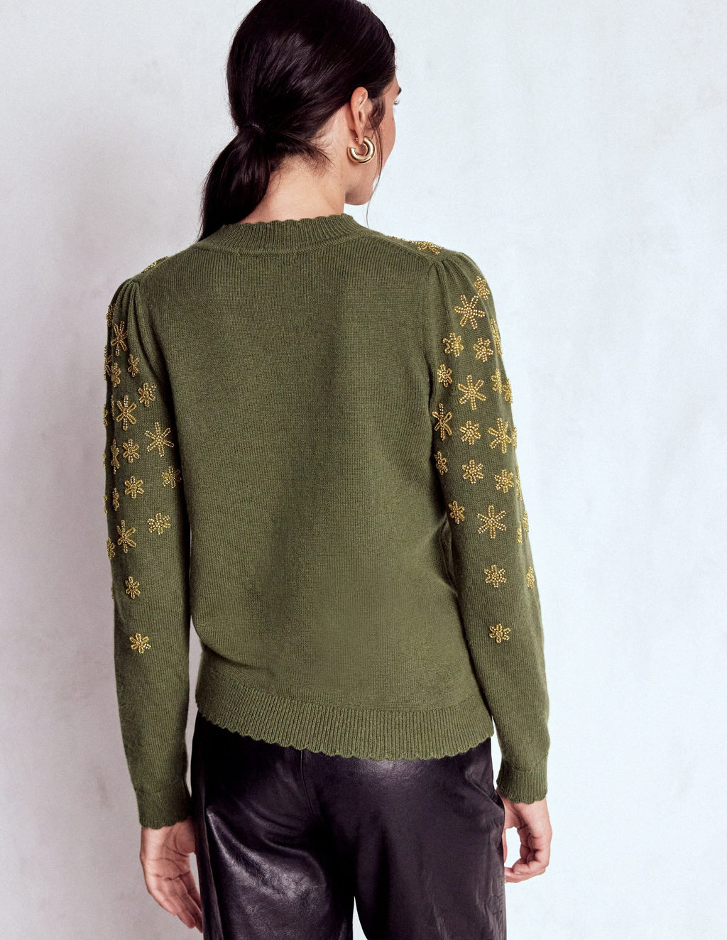 Elizabeth Embellished Sweater-Kale Leaf