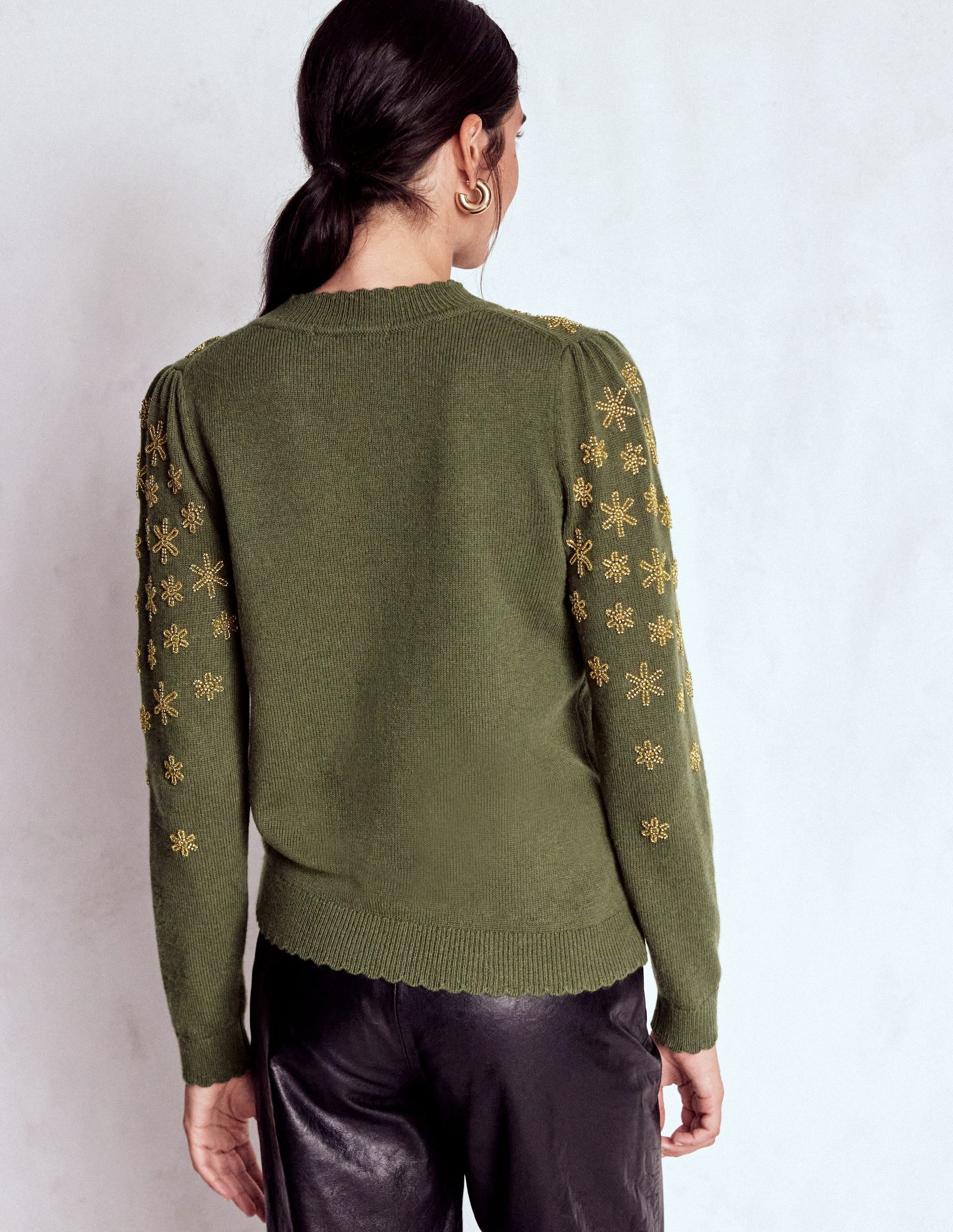 Elizabeth Embellished Sweater-Kale Leaf
