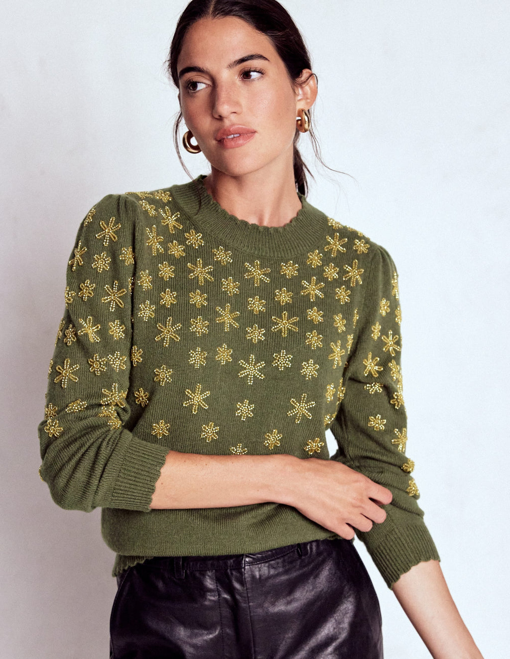 Elizabeth Embellished Sweater-Kale Leaf