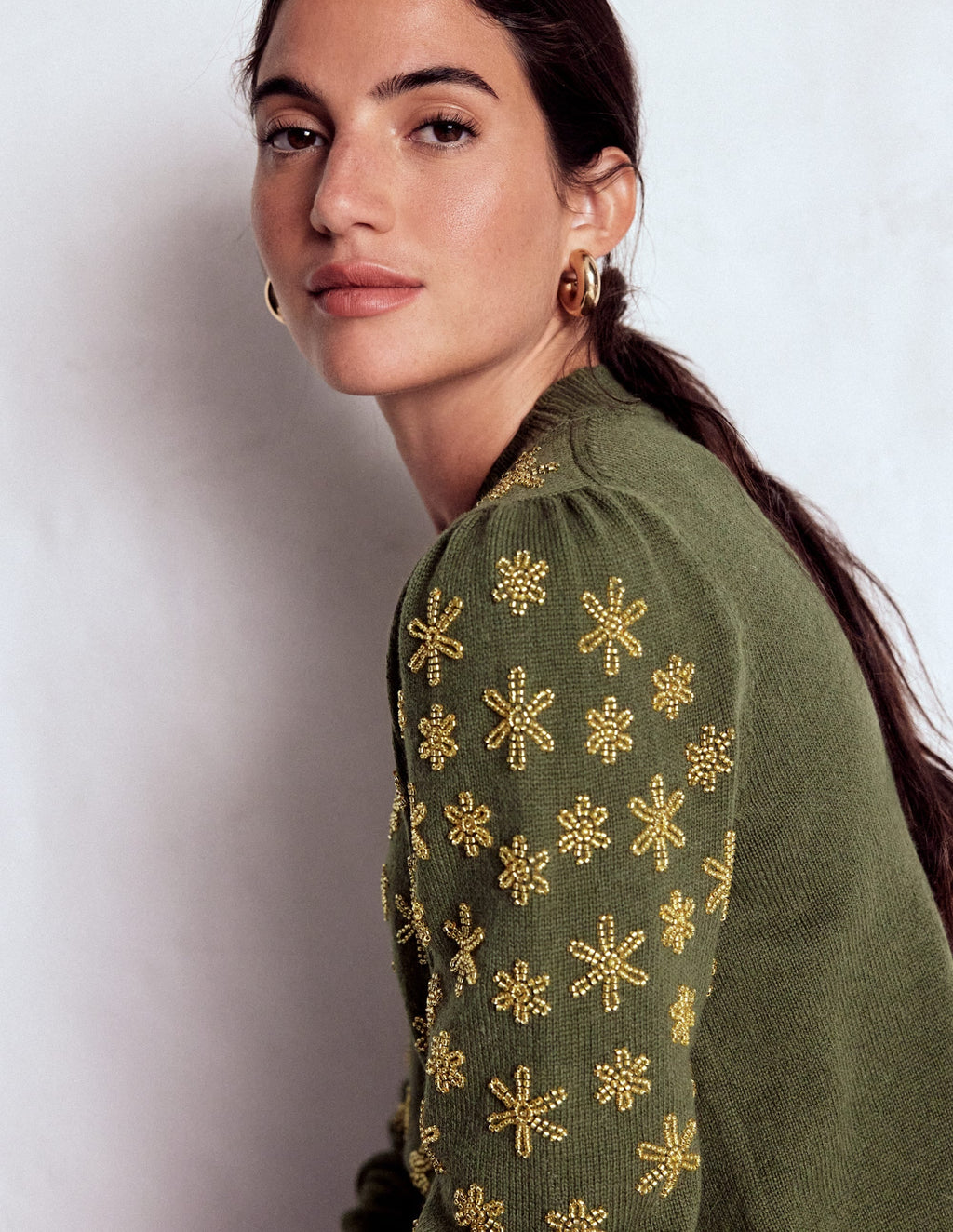Elizabeth Embellished Sweater-Kale Leaf