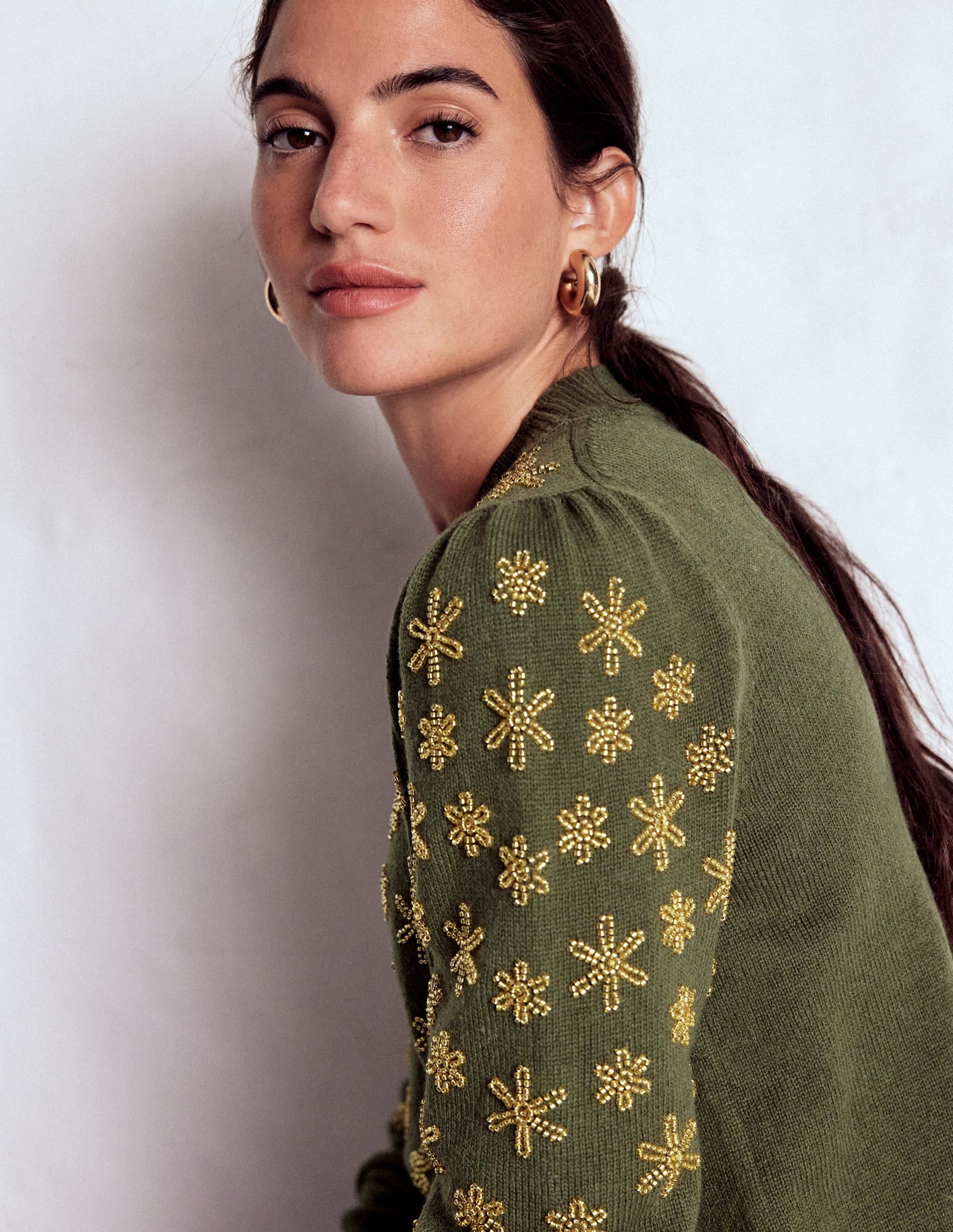 Elizabeth Embellished Sweater-Kale Leaf