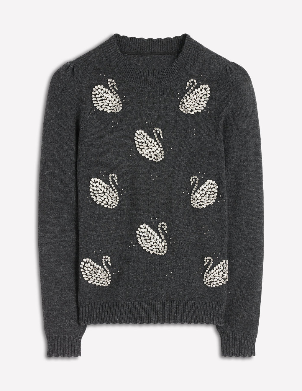 Elizabeth Embellished Sweater-Charcoal Melange Swans