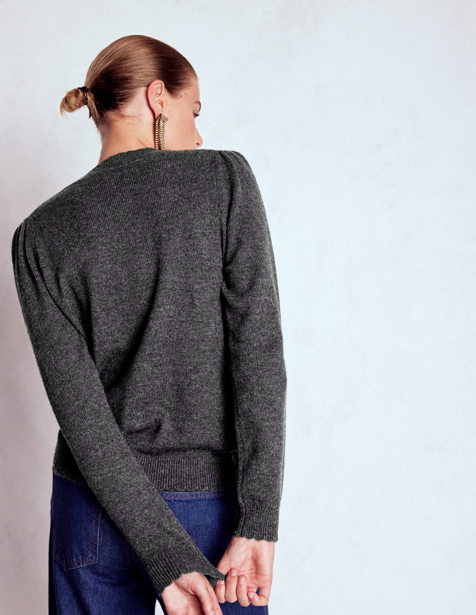 Elizabeth Embellished Sweater-Charcoal Melange Swans