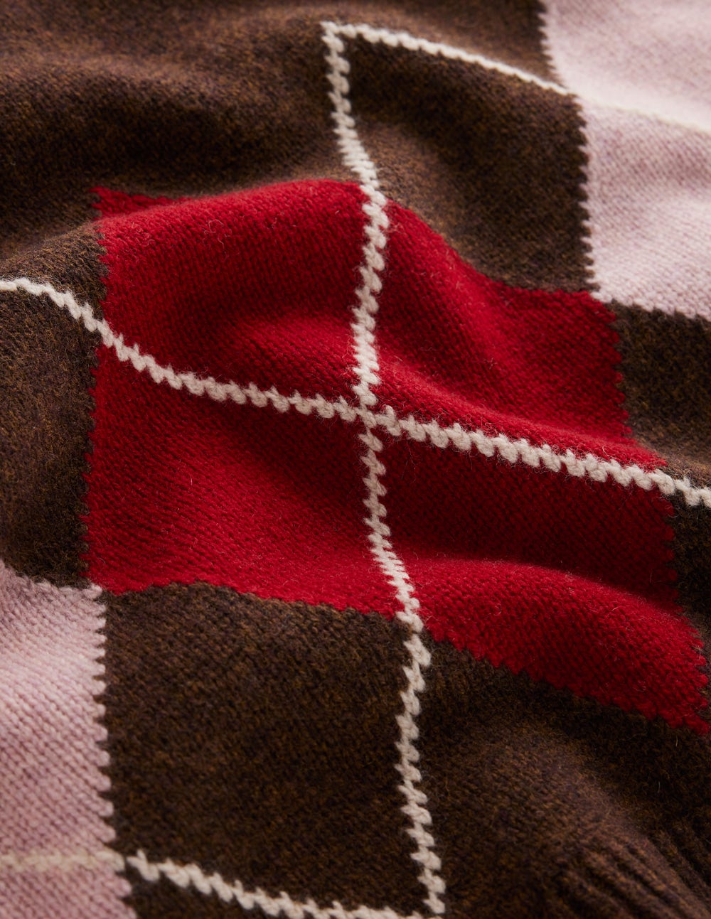 Polly Merino Roll Neck Sweater-Brown, Pink Argyle