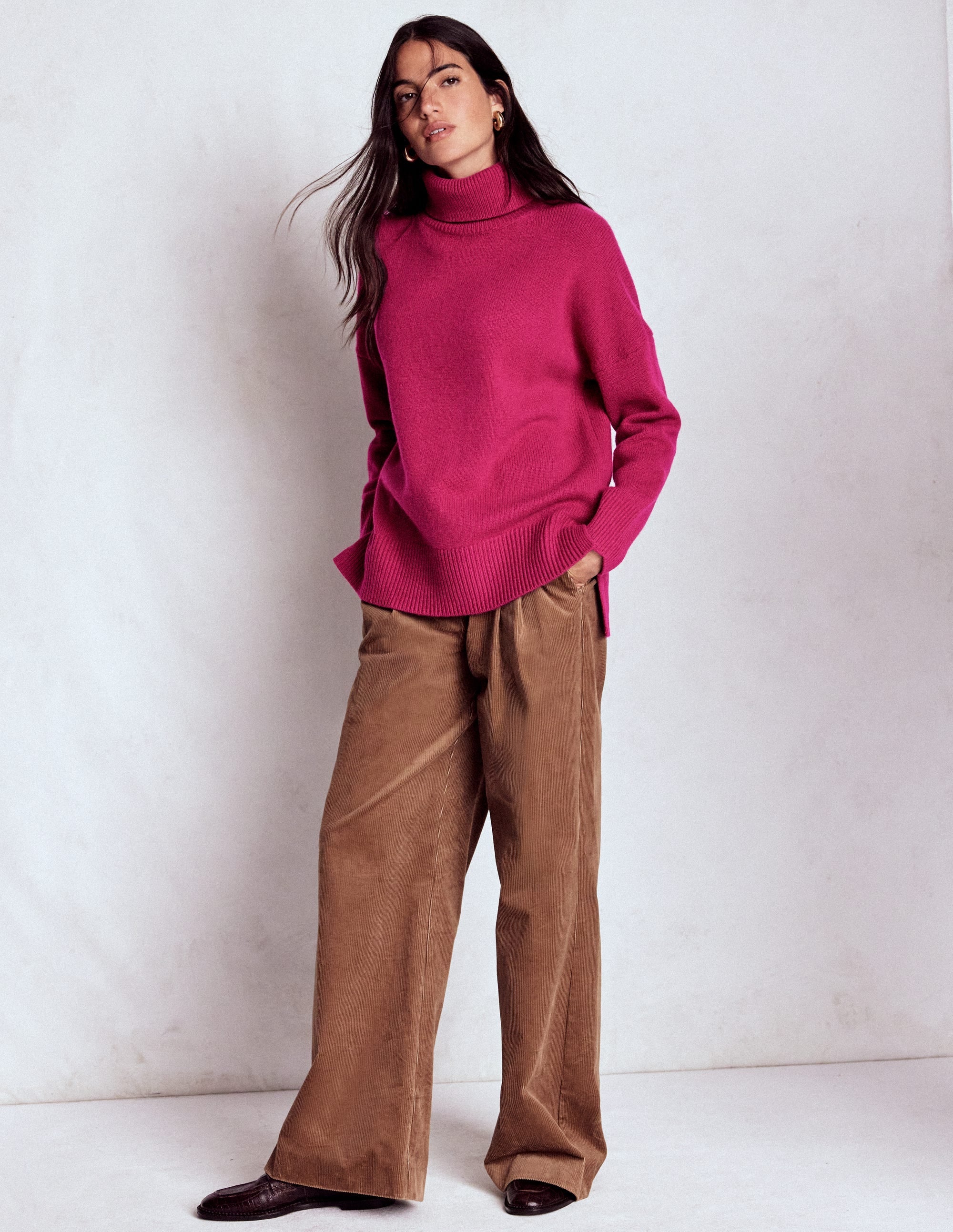 Polly Merino Roll Neck Sweater-Sorbet Pink