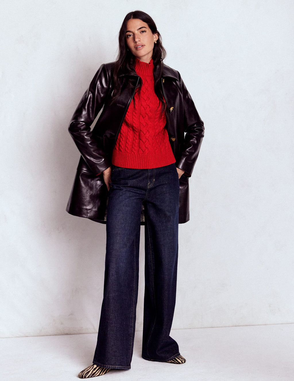 Amara Merino Cable Sweater-Carmine Red