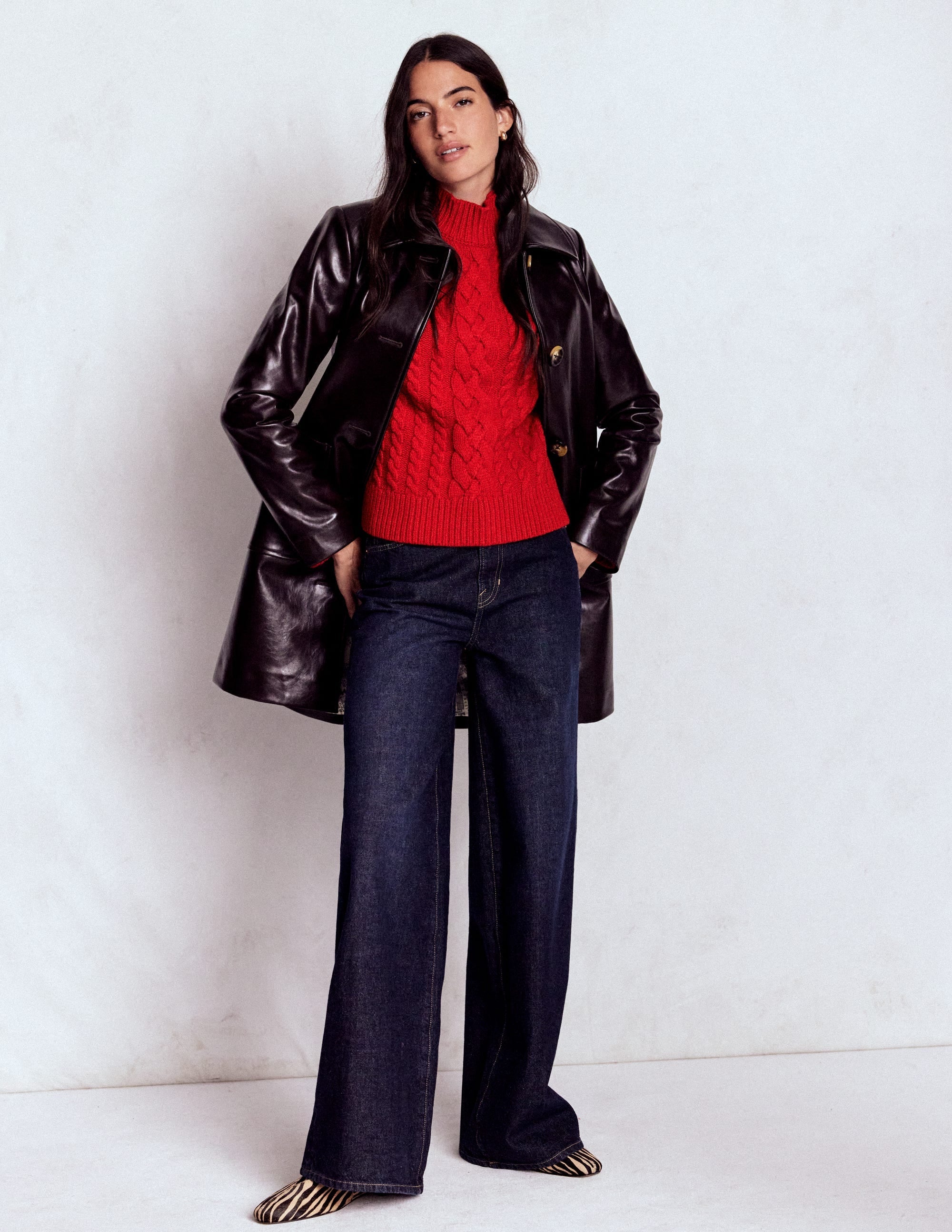 Amara Merino Cable Sweater-Carmine Red