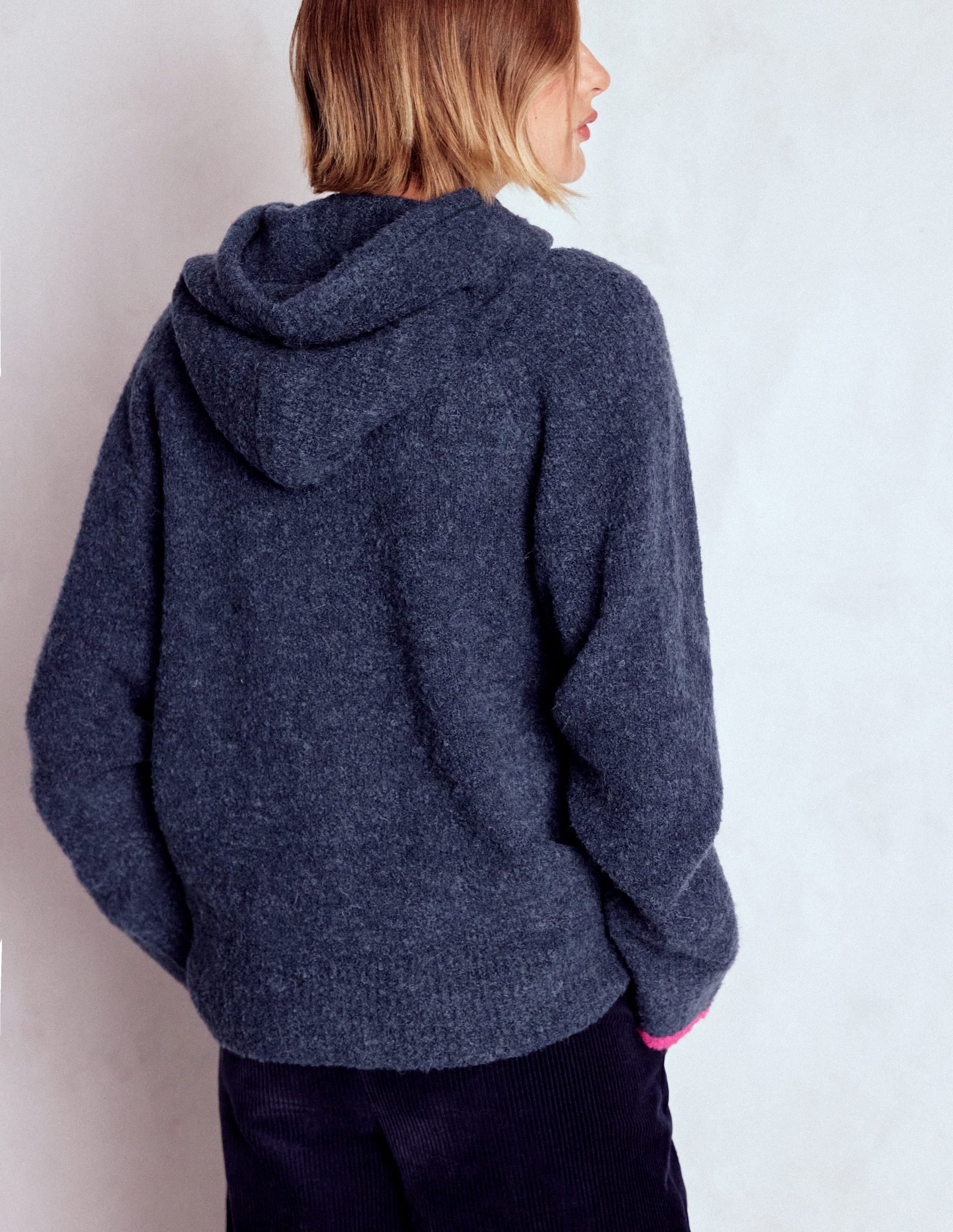 Bouclé Raglan Hoody-Navy