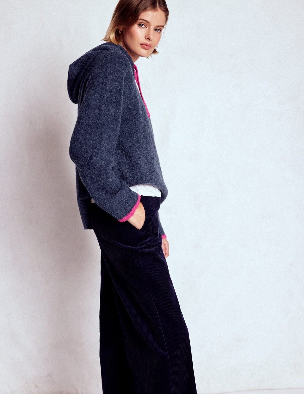 Bouclé Raglan Hoody-Navy