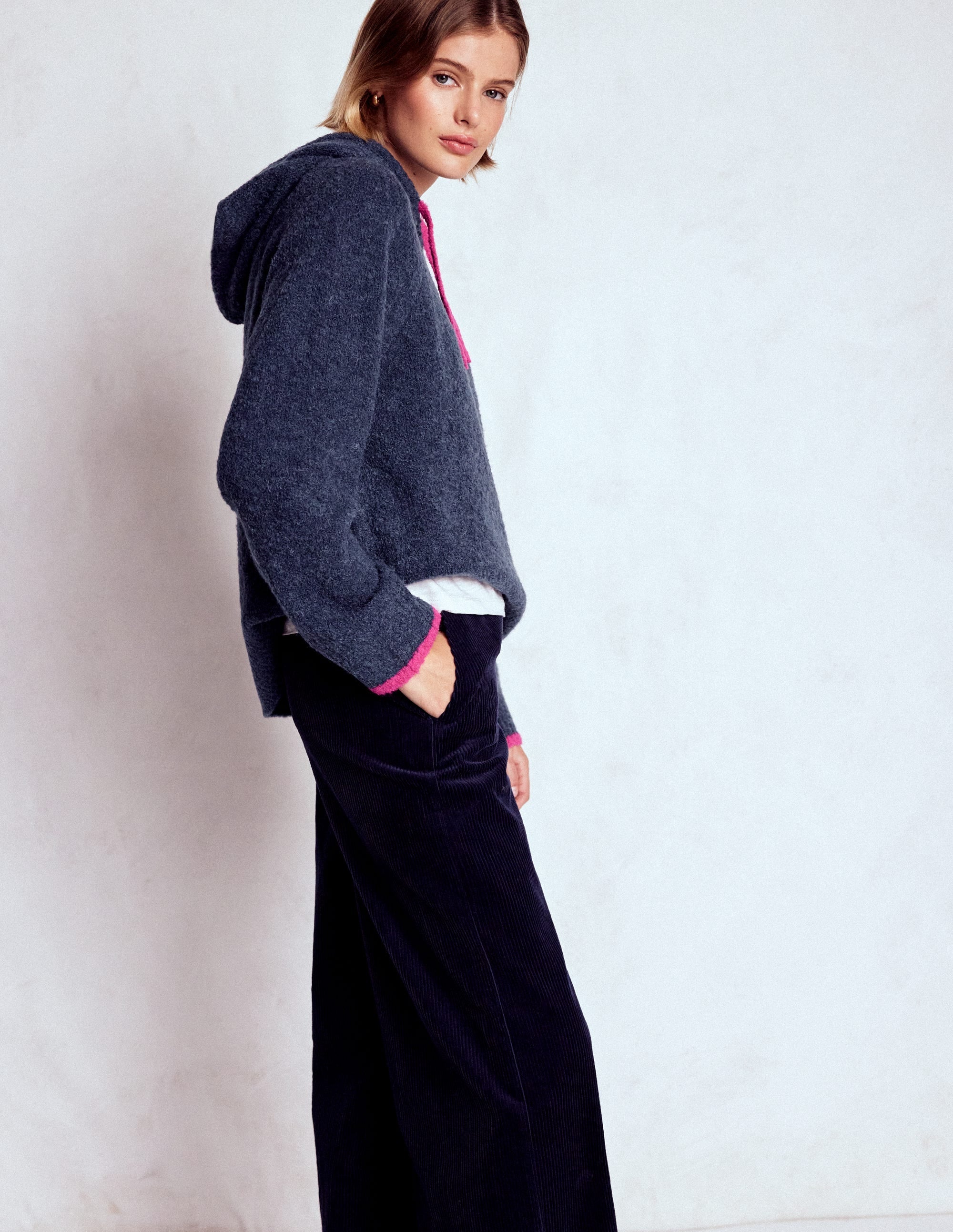 Bouclé Raglan Hoody-Navy