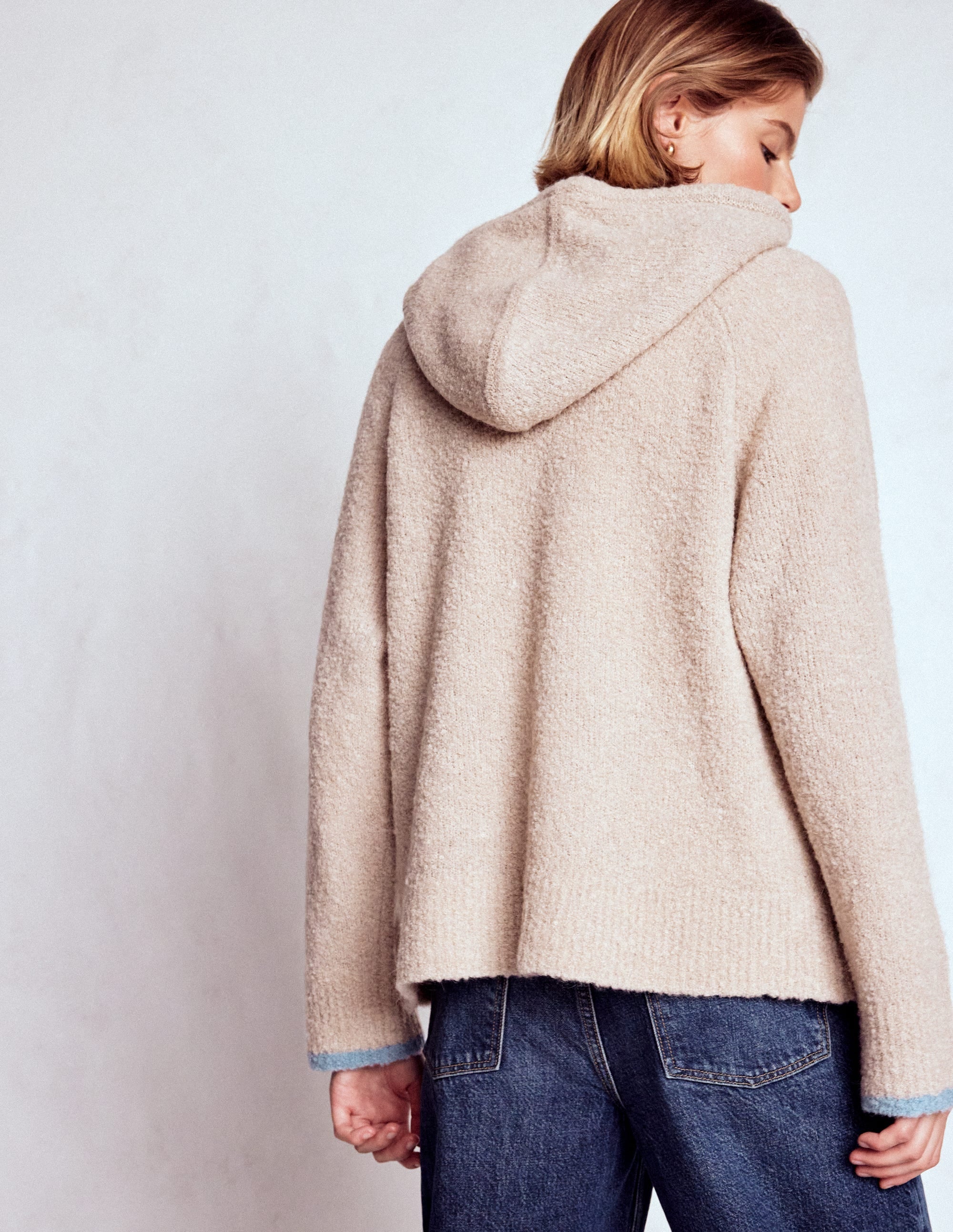 Bouclé Raglan Hoody-Chinchilla Melange