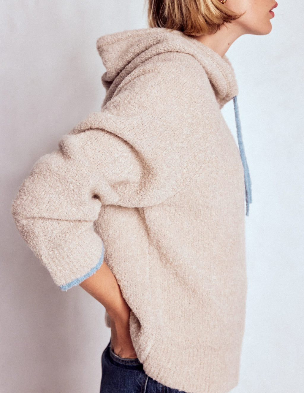 Bouclé Raglan Hoody-Chinchilla Melange