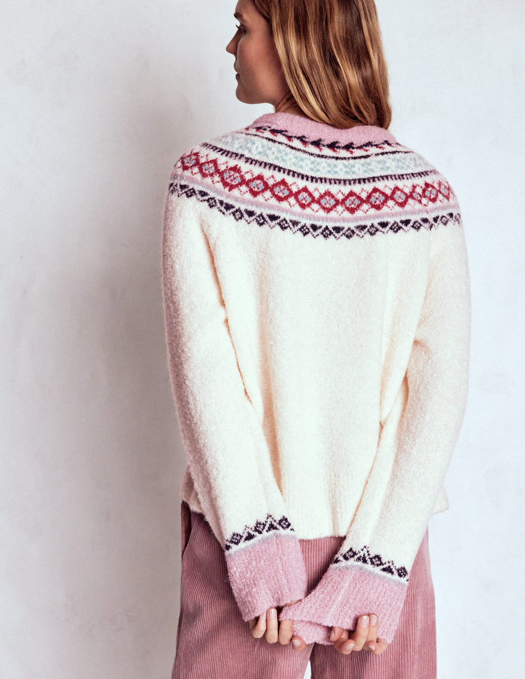 Bouclé  Raglan Sweater-Warm Ivory Fair Isle