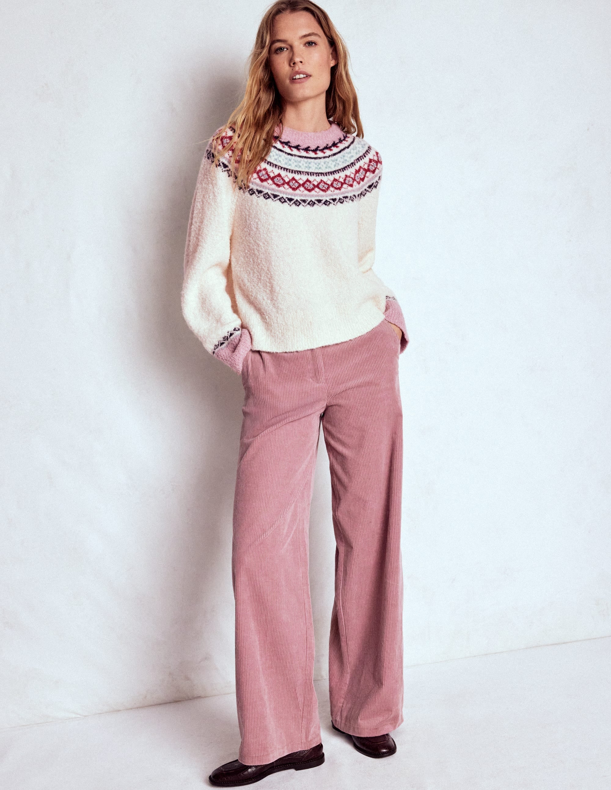 Bouclé  Raglan Sweater-Warm Ivory Fair Isle