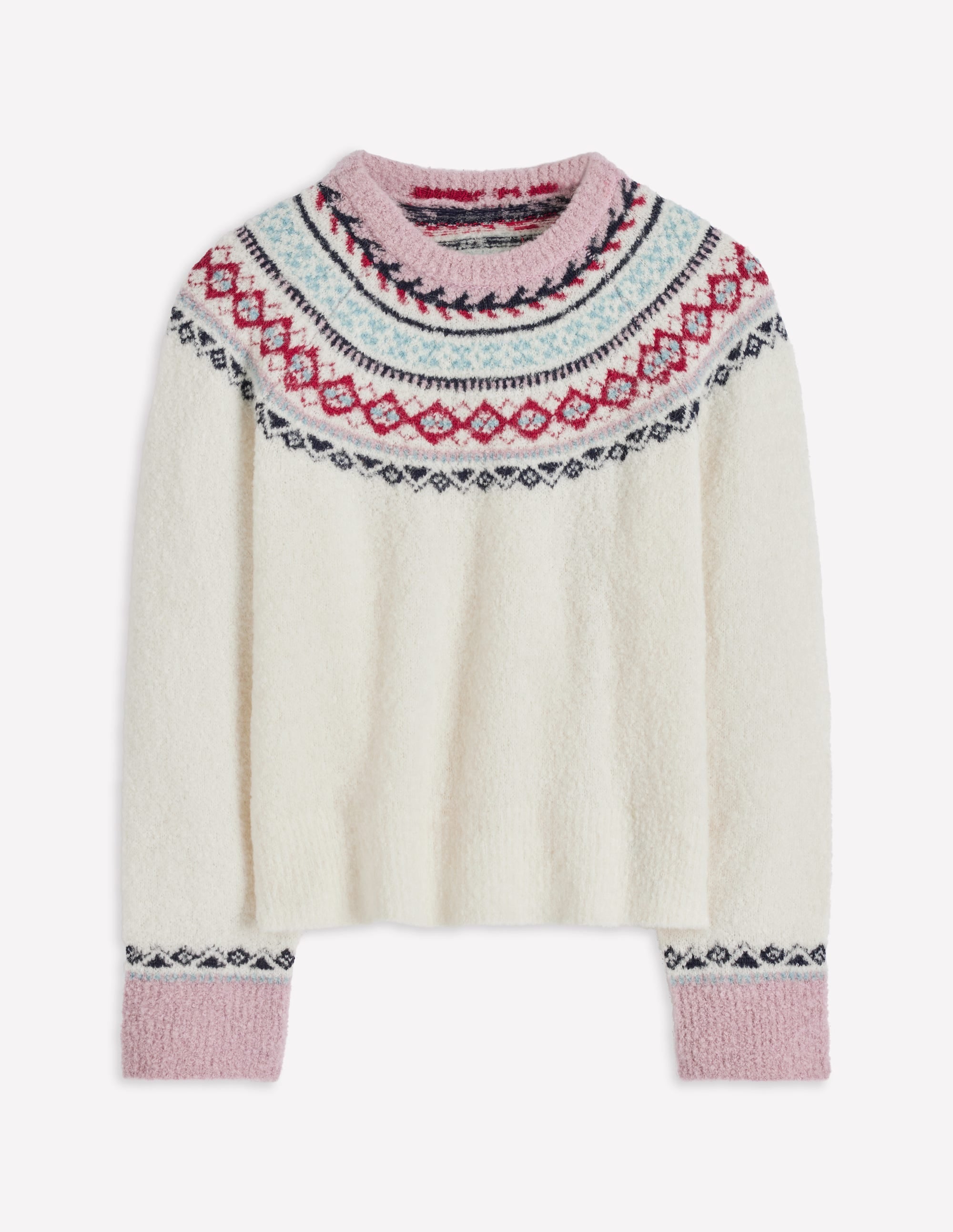 Bouclé  Raglan Sweater-Warm Ivory Fair Isle