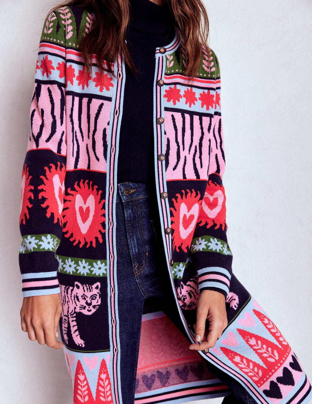 Long Jacquard Cardigan-Navy Tigers