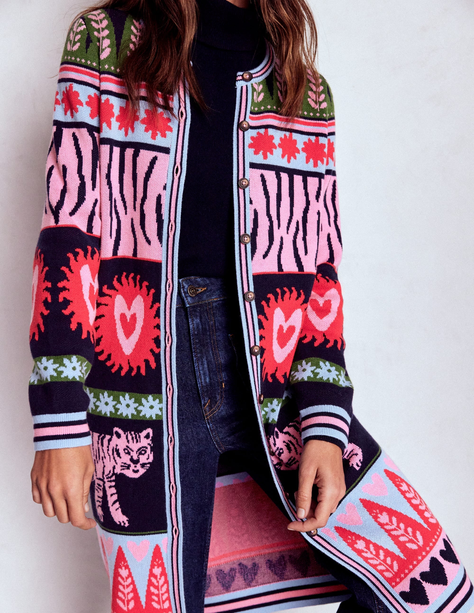 Long Jacquard Cardigan-Navy Tigers