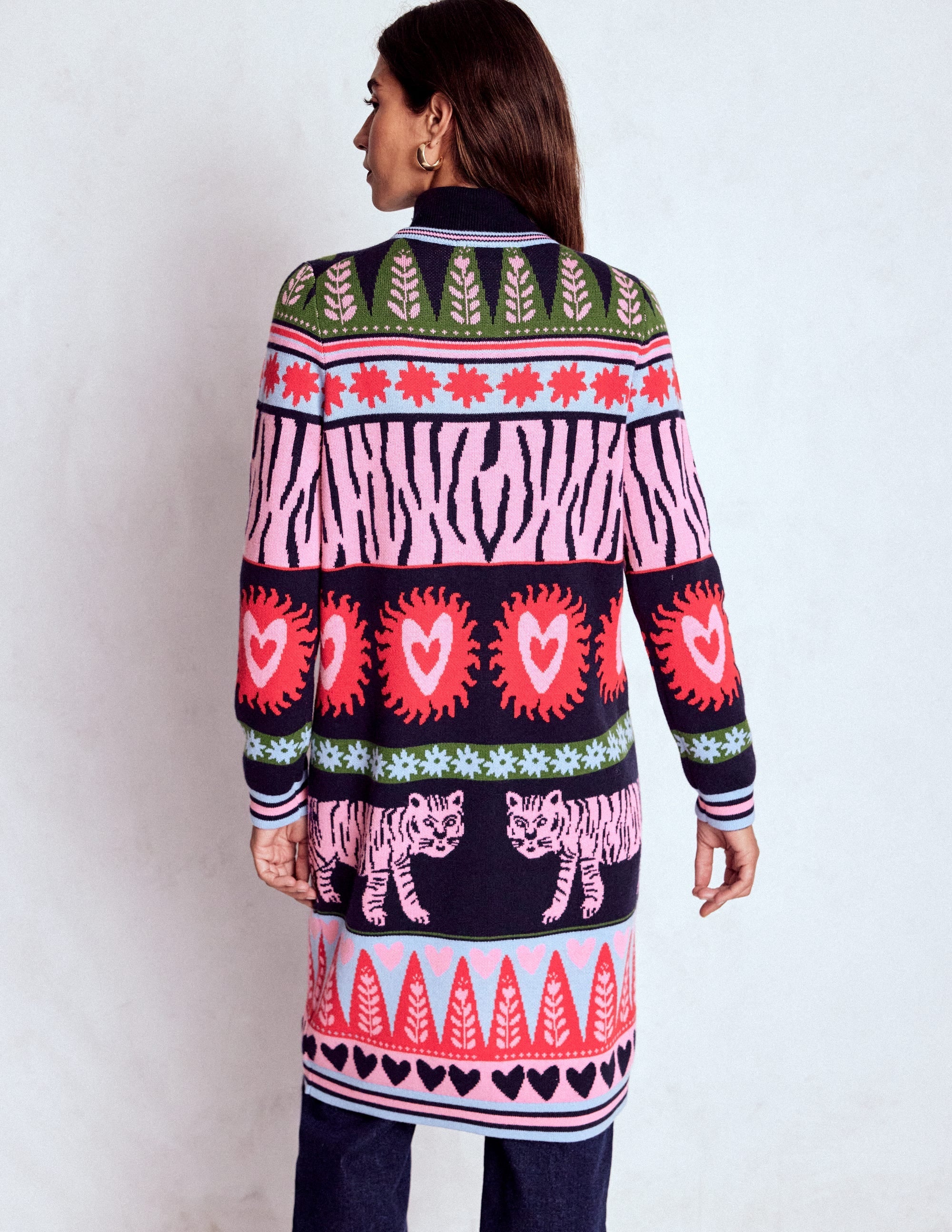 Long Jacquard Cardigan-Navy Tigers