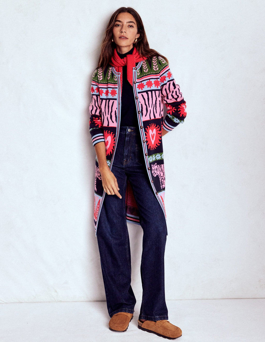 Long Jacquard Cardigan-Navy Tigers