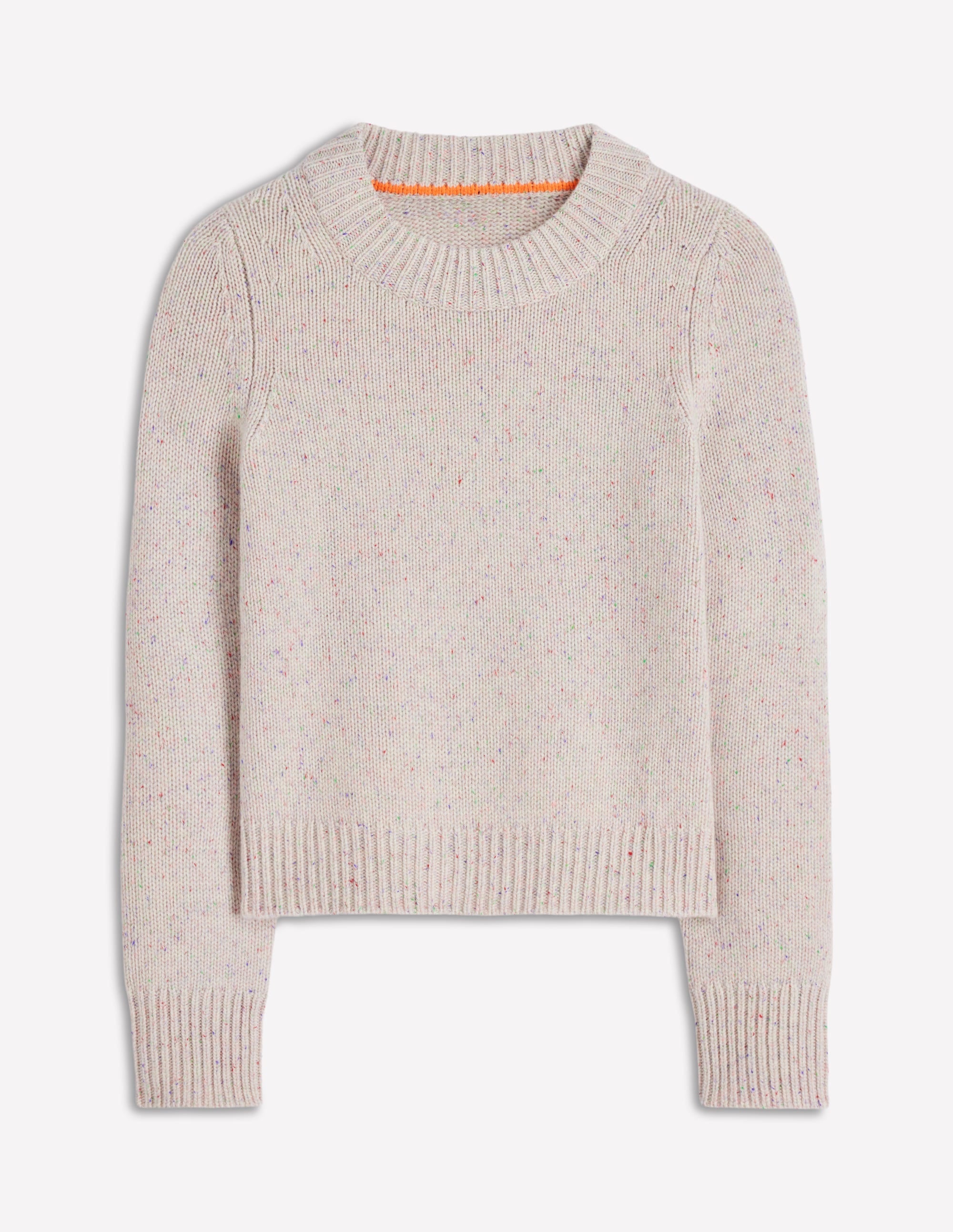 Chunky Crop Cashmere Sweater-Ivory, Multi Neps