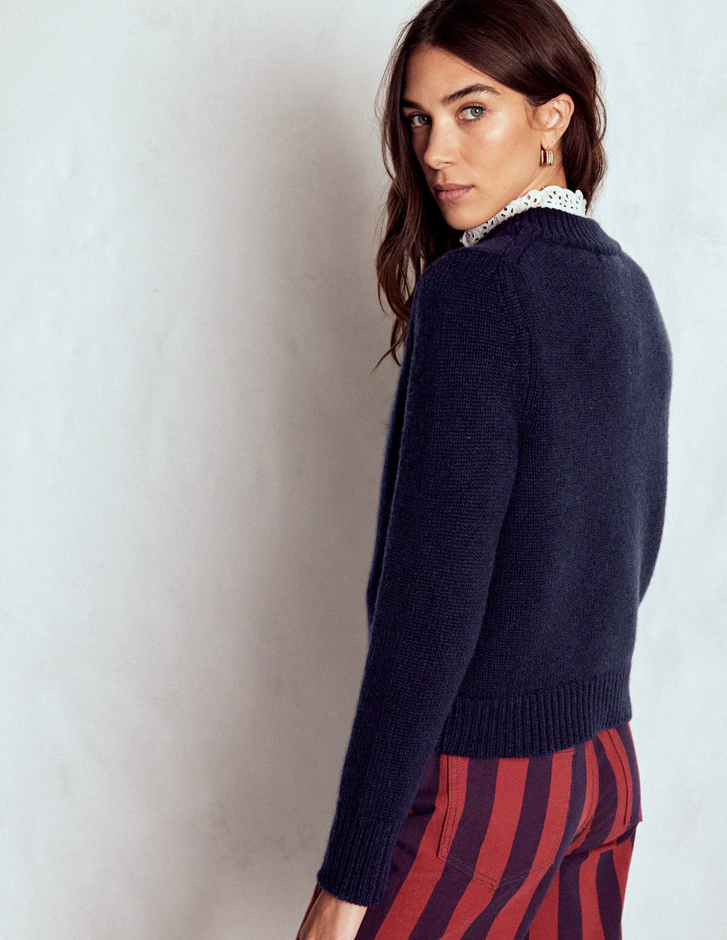 Chunky Crop Cashmere Sweater-Navy