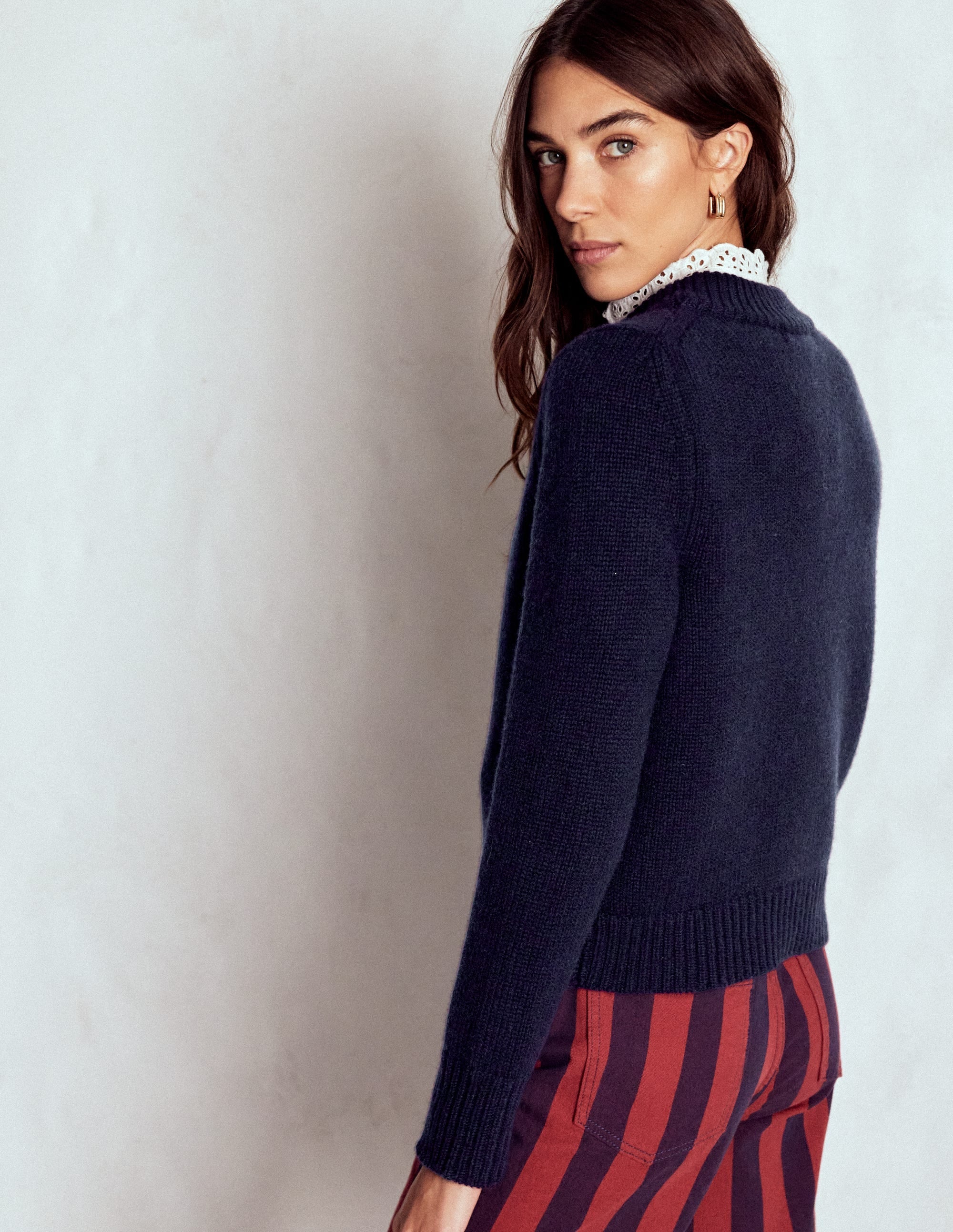 Chunky Crop Cashmere Sweater-Navy