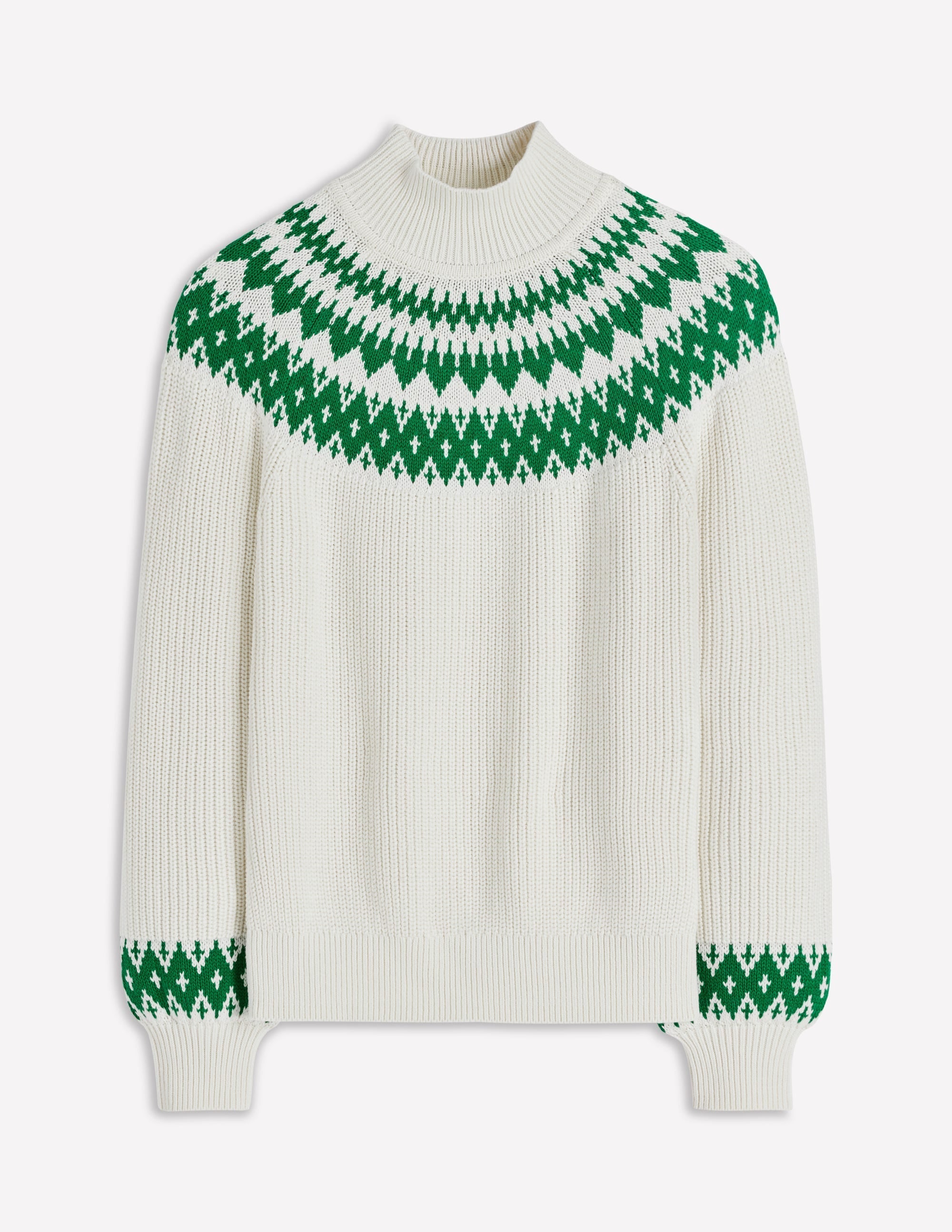 Bianca Cotton Ribbed Sweater-Warm Ivory Fair Isle