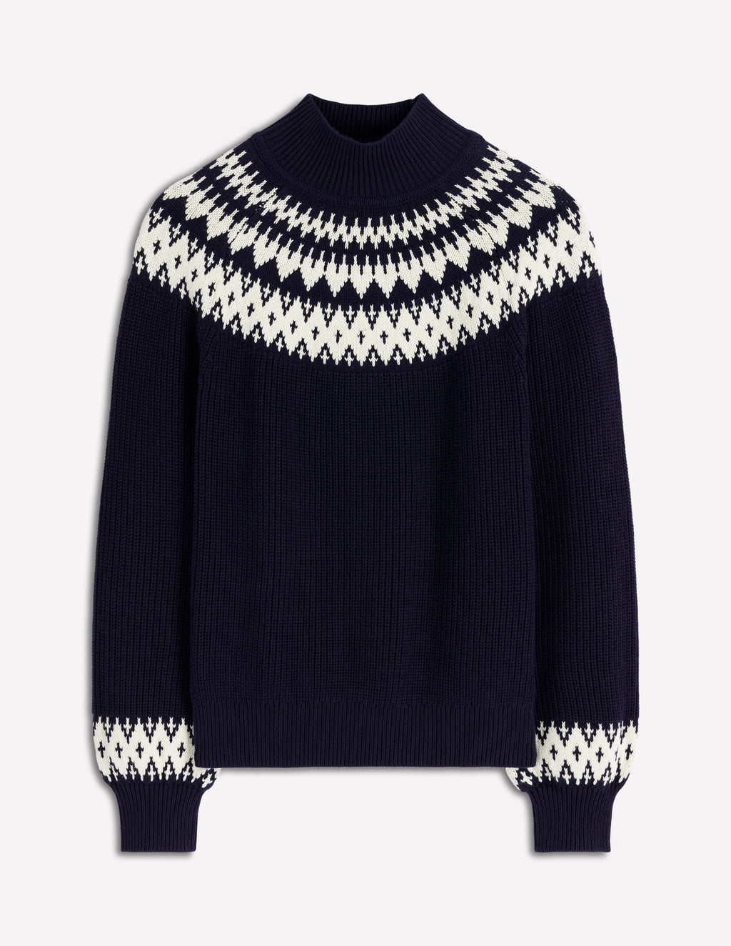 Bianca Cotton Ribbed Sweater-Navy Fair Isle