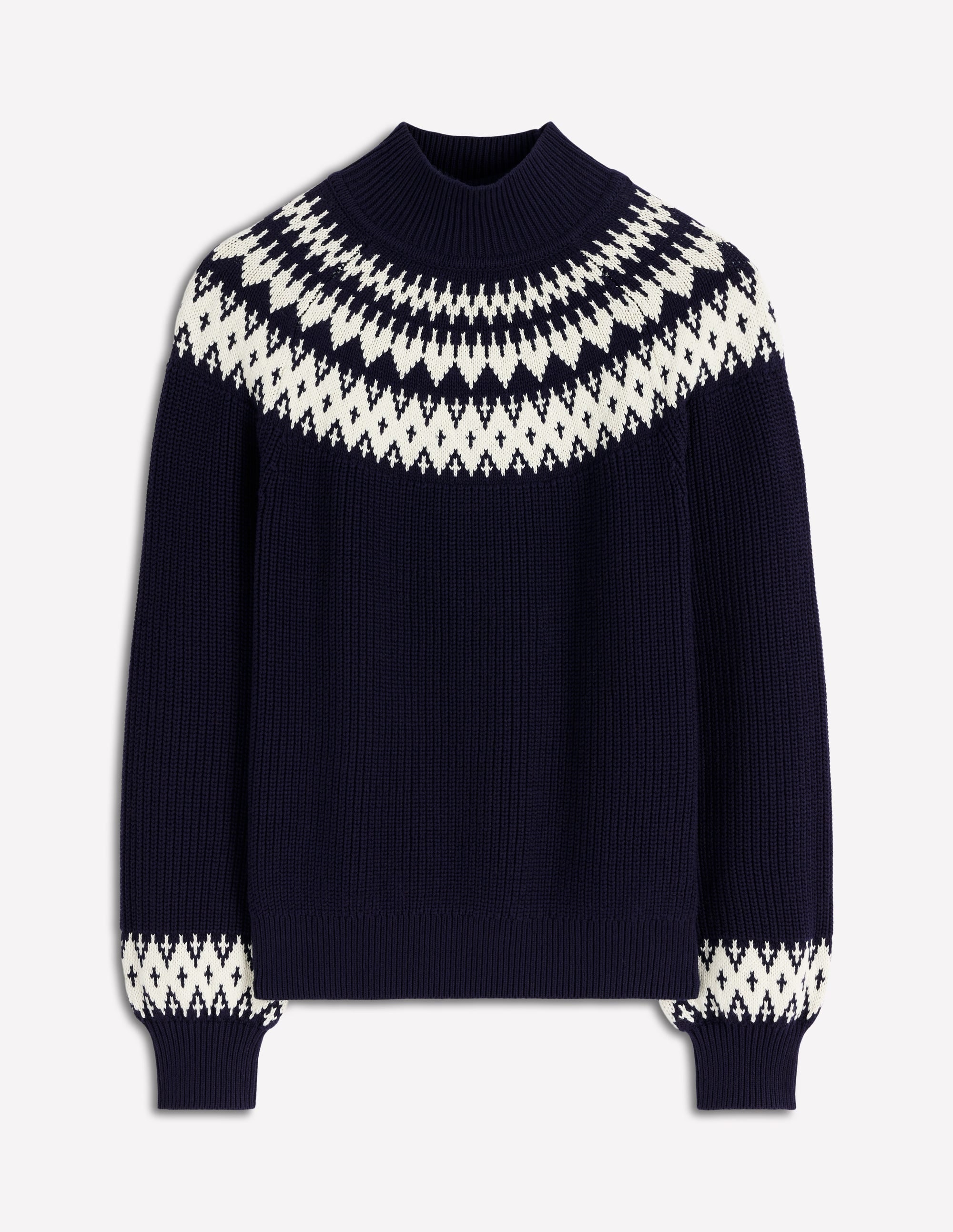 Bianca Cotton Ribbed Sweater-Navy Fair Isle