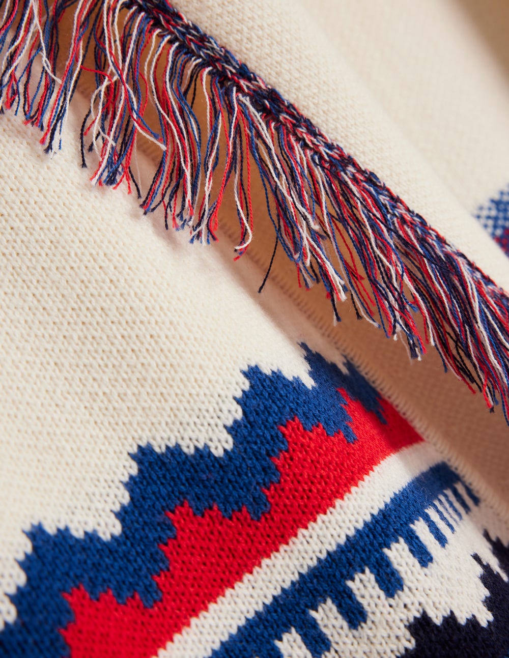 Fringed Jacquard Cardigan-Warm Ivory Melange