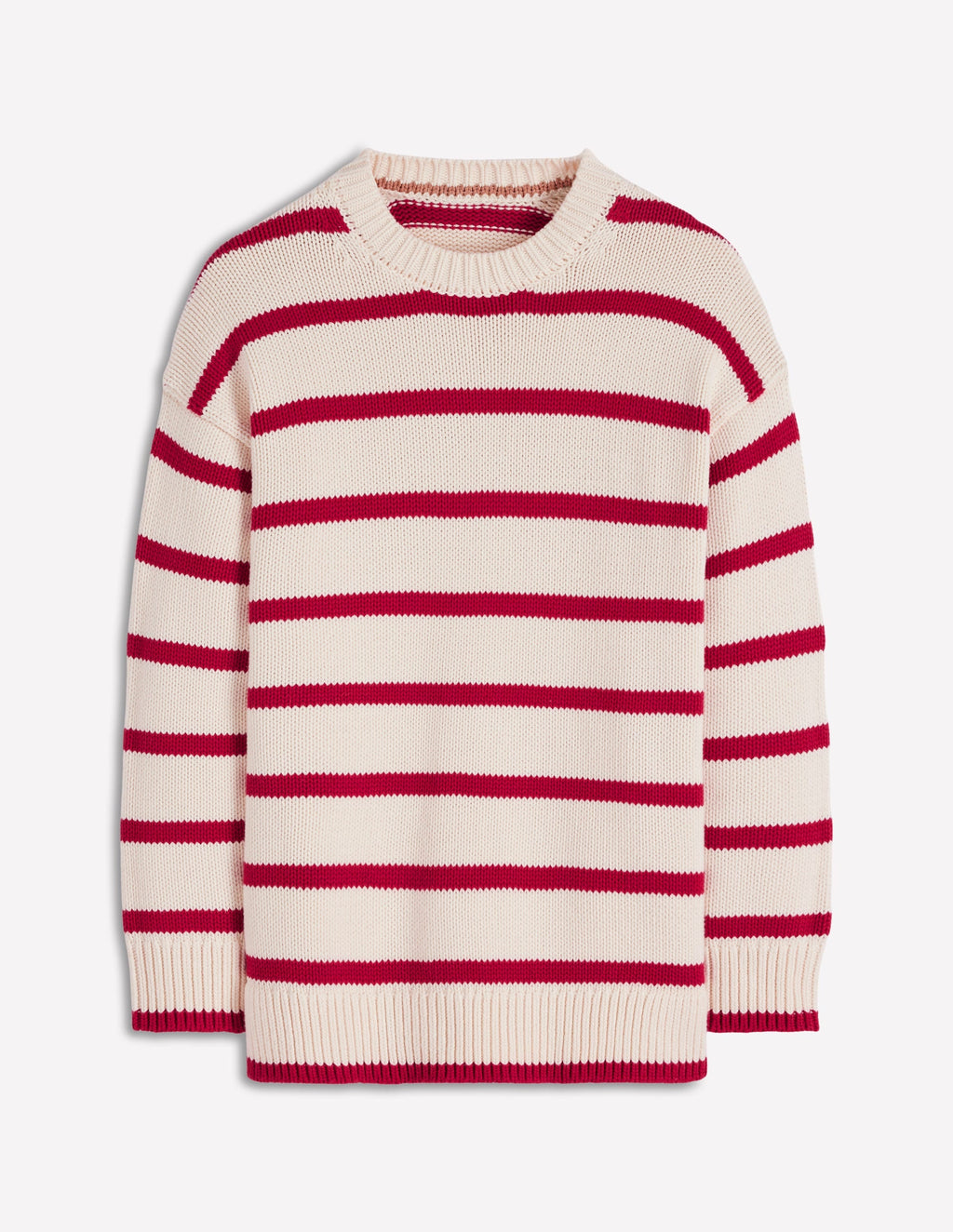 Lucy Oversized Cotton Jumper-Ivory, Red Stripe
