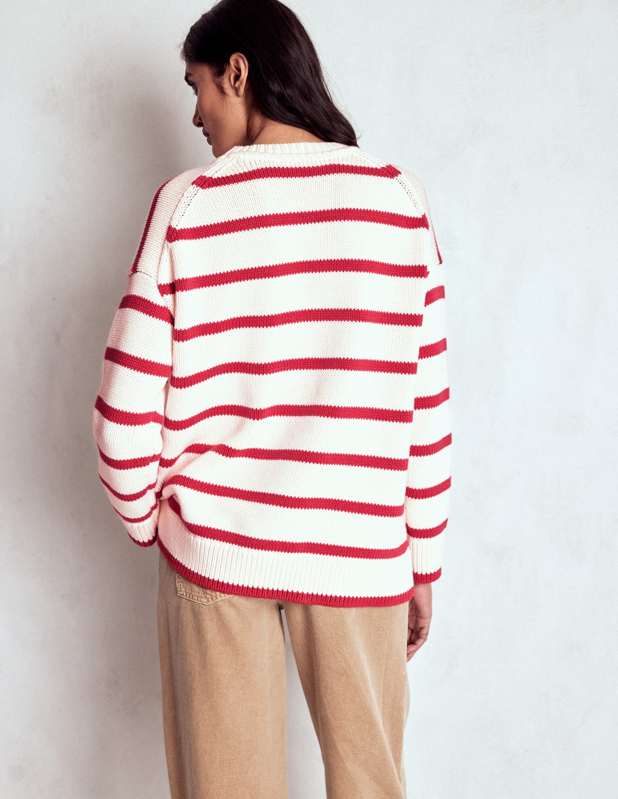 Lucy Oversized Cotton Jumper-Ivory, Red Stripe
