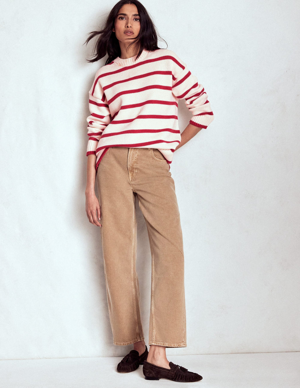 Lucy Oversized Cotton Jumper-Ivory, Red Stripe